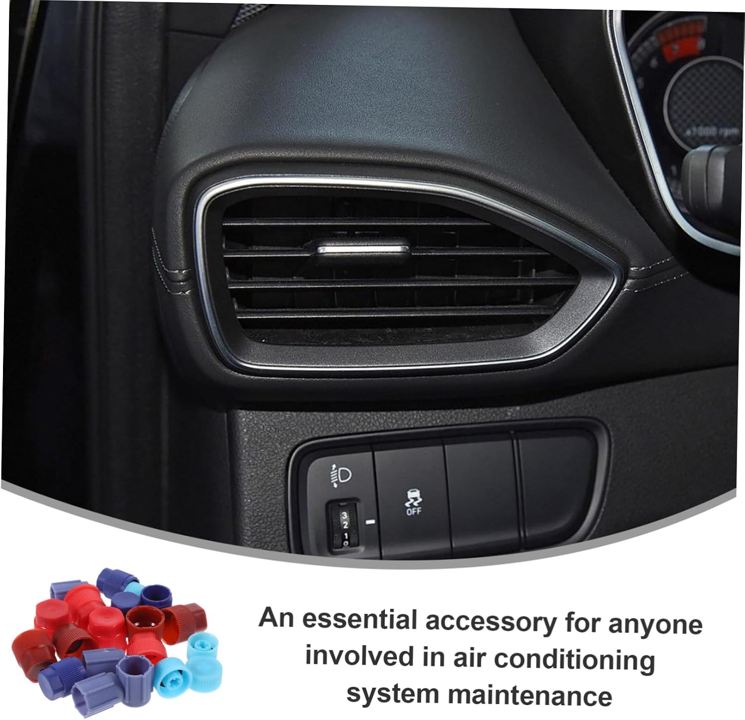 Unomor 1set Air Conditioning Charging Port Caps for Vehicle Maintenance Valve Core Caps Easy to Install Remove Compatible Multiple Systems Essential Repair Accessory