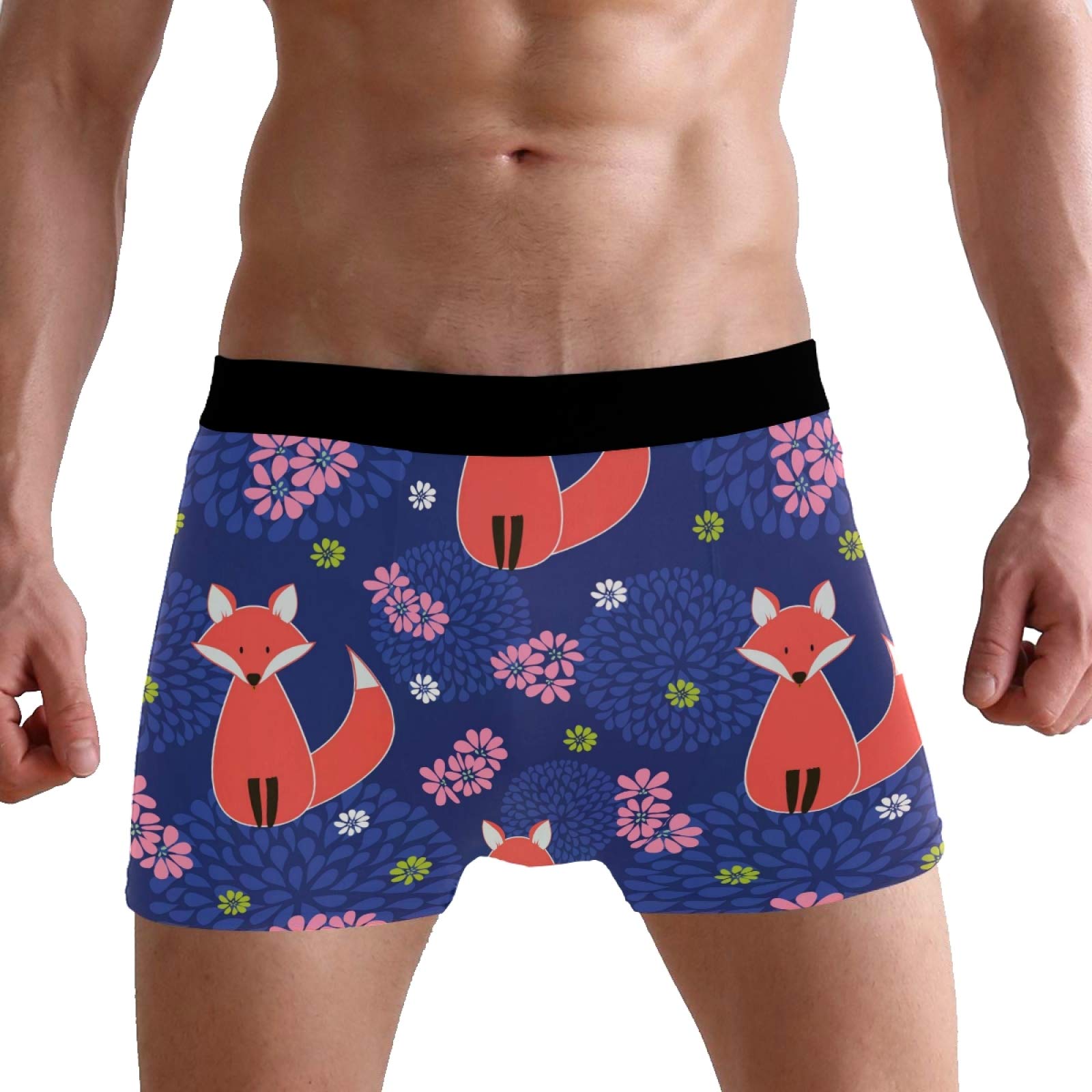 Puxuqu Men's Multicoloured Boxers Shorts Floral Cute Fox Boxer Briefs Underwear For Boy