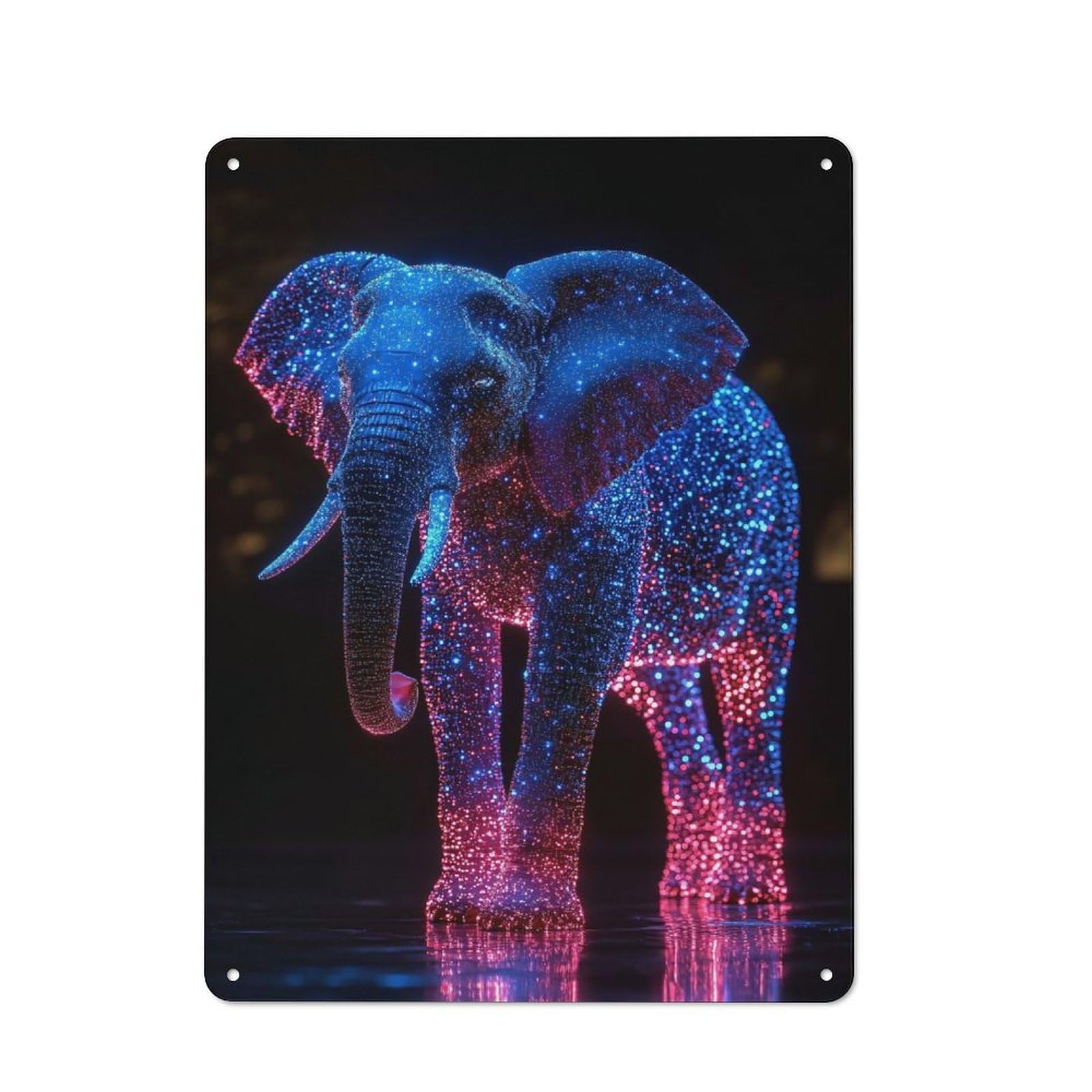 Junmoney Style-15 Tin Wall Plaque 40X30cm With Glowing Elephant Digital Art For Workshop Wall, Housewarming Wall Decor For People Furnishing Workshop