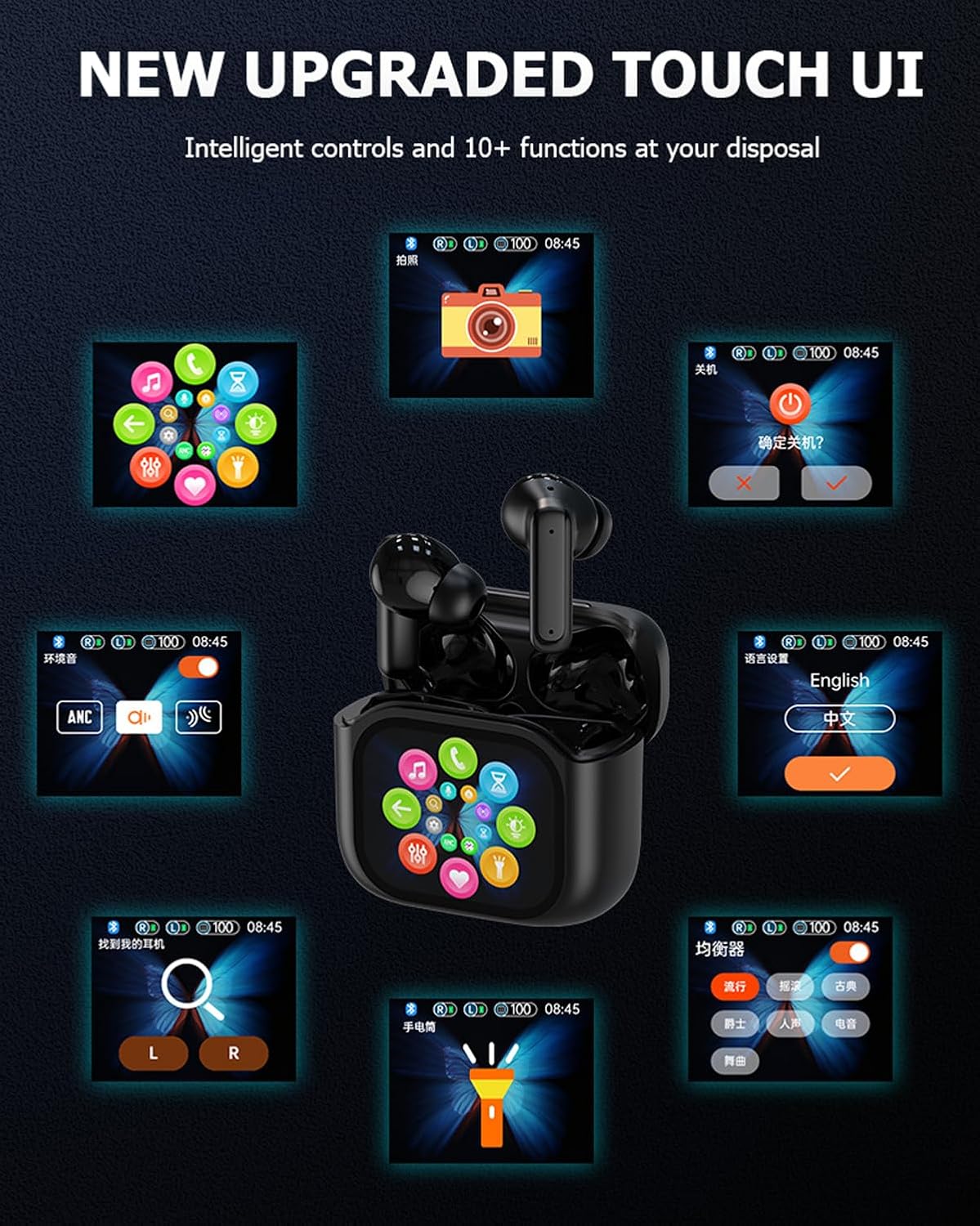 Wireless Touchscreen Earbuds with Smart Touch Screen Case - True Wireless Bluetooth ANC Active Noise Cancelling Earbuds - Blue Tooth Earphones for iPhone Android In Ear Headphones - Image 4