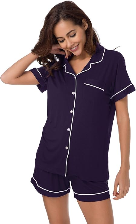 SIORO Womens Pajamas Set Short Sleeve, Button Down Cotton Pj Sets For Women Soft Nightwear,S-XL