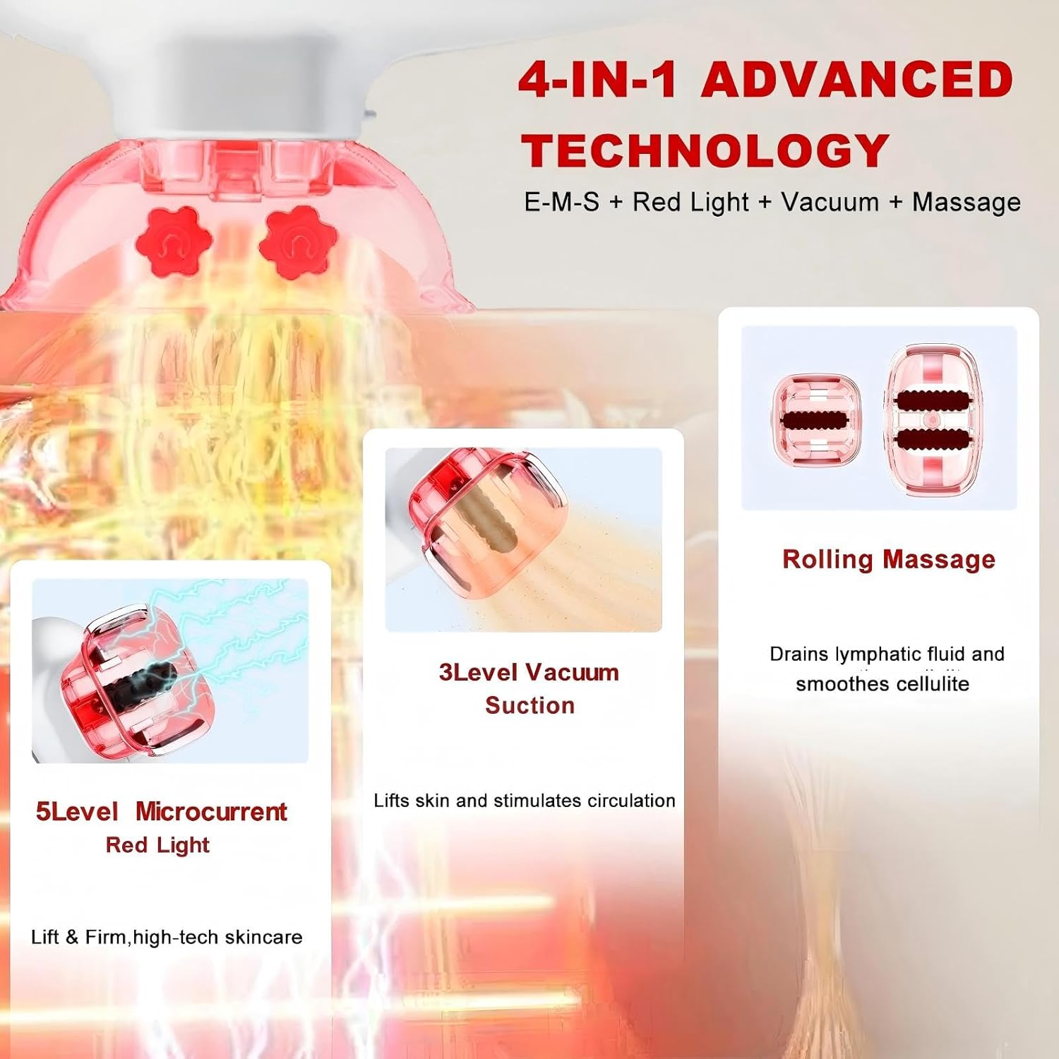 4-in-1 Electric Cellulite Massager & Body Sculpting Machine -5 Modes Adjustable, Cordless Slim-Sculpt Device for Belly, Thighs, Arms&Face- Postpartum Recovery&Cellulite Reducer&Lymphatic Drainage