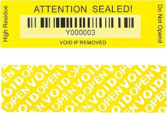 120 pcs Tamper Evident Label Sticker with Bar Code Total Transfer Security Warranty Void Seals/Stickers for Reusable Package with Serial Number(1 x 3.4Inches,Yellow)