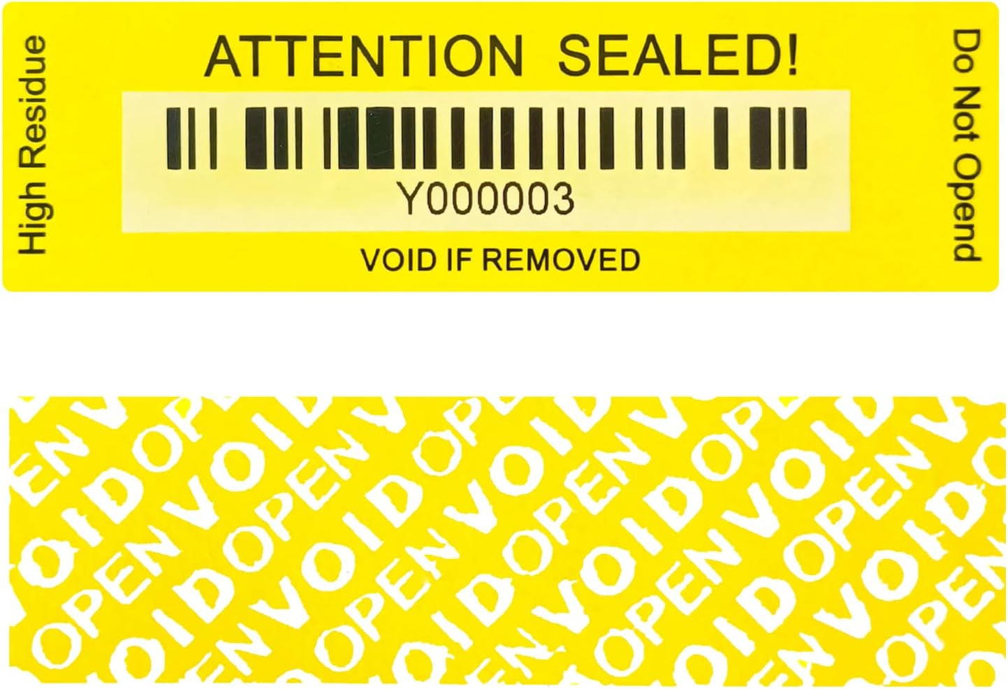 120 pcs Tamper Evident Label Sticker with Bar Code Total Transfer Security Warranty Void Seals/Stickers for Reusable Package with Serial Number(1 x 3.4Inches,Yellow)