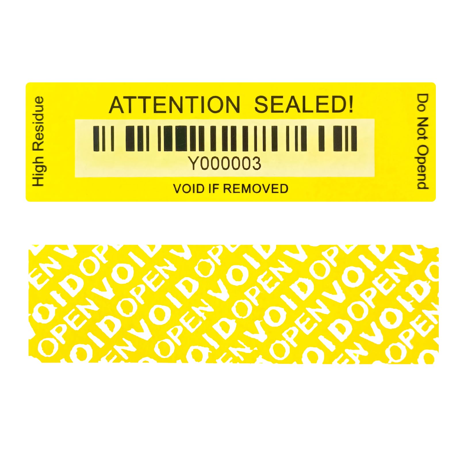 ILMBVM 120 pcs Tamper Evident Label Sticker with Bar Code Total Transfer Security Warranty Void Seals/Stickers for Reusable Package with Serial Number(1 x 3.4Inches,Yellow)