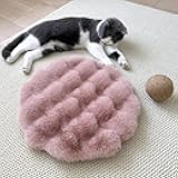 Triflice Pet Cushion Pad, Self-Warming Faux Fur Dog and Cat Bed for Indoor Pets, Cozy Plush Round Kennel Pad for Cage with Non-Slip Bottom, Winter Cat Mat Bed for Kneading (Pink,13.8in Round)