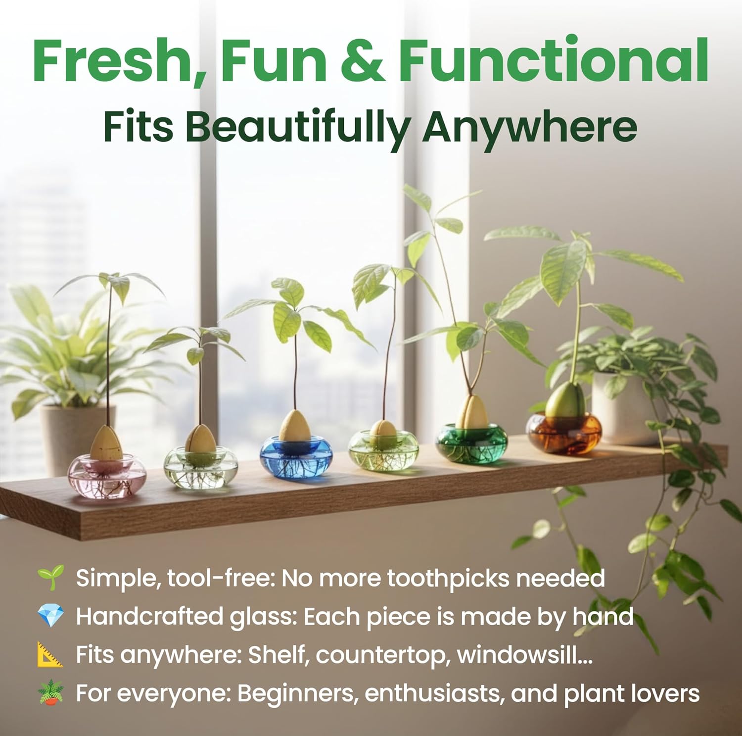 Glass Avocado Seed Vase for Growing – Hand-Blown Avocado Vase, Indoor Plant Vase and Avocado Planter Pot for Plant Growing (Pink)