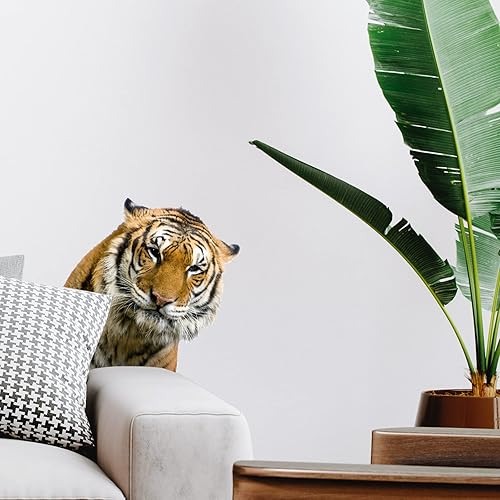 Miniatura 2 de Divertida calcomanía de pared de tigre, calcomanías de pared realistas de cabeza de tigre para despegar y pegar, adhesivo de vinilo extraíble de