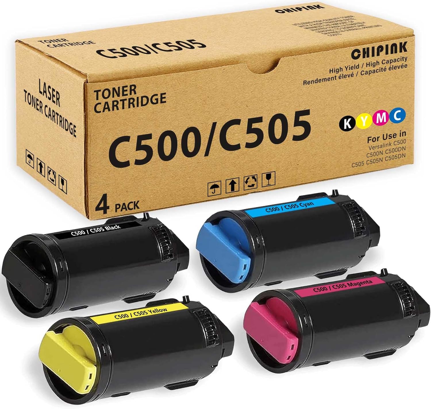 Versalink C505 Toner Bundle Replacement Compatible with VersaLink C500 Toner 106R03862 106R03861 106R03860 106R03859 Ink for Xerox VersaLink C505 C500 Printer (4 Pack, Black Cyan Yellow Magenta)