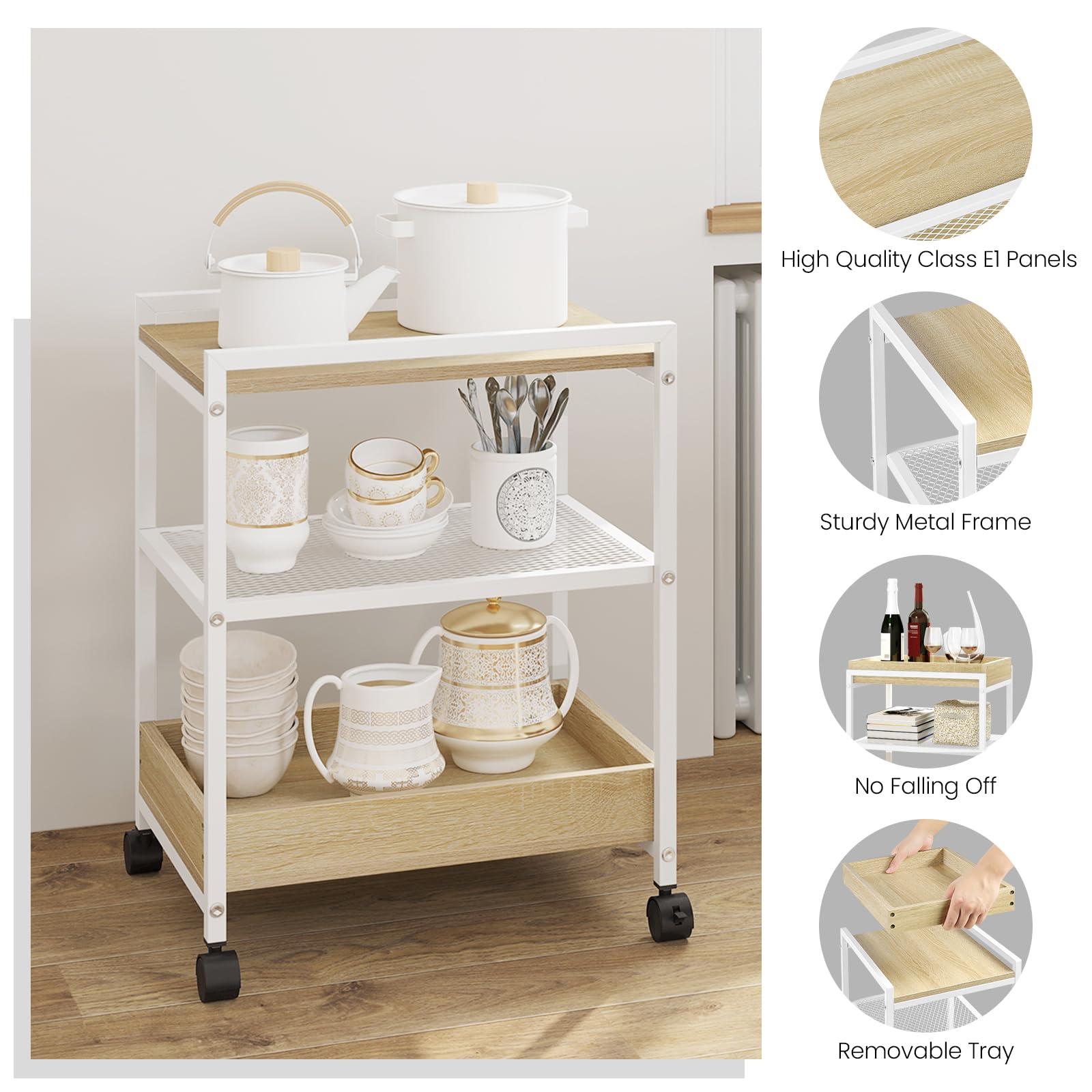 WOLTU Bijzettafel, salontafel met 2 planken, consoletafel met opbergruimte in de woonkamer, woonkamertafel van metaal, houtmateriaal, kleine salontafel zwart donker eiken, 50 x 55 x 25 cm, BTS03hov
