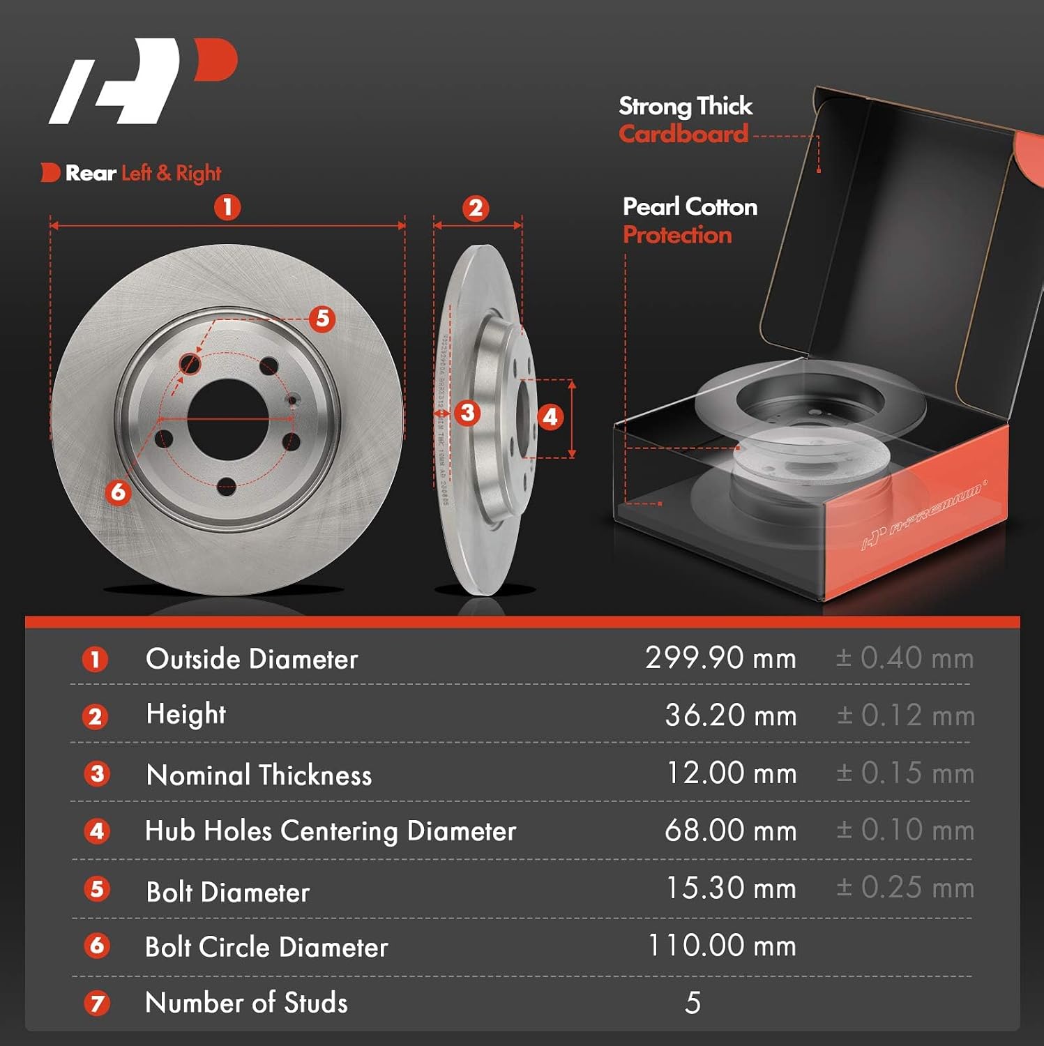 A-Premium 11.80 inch (299.9mm) Rear Solid Disc Brake Rotors + Ceramic Pads Kit Compatible with Select Audi Models - A4 2009-2016, A4 Allroad, A4 Quattro, Q5, A5, A5 Quattro, Allroad, 6-PC Set