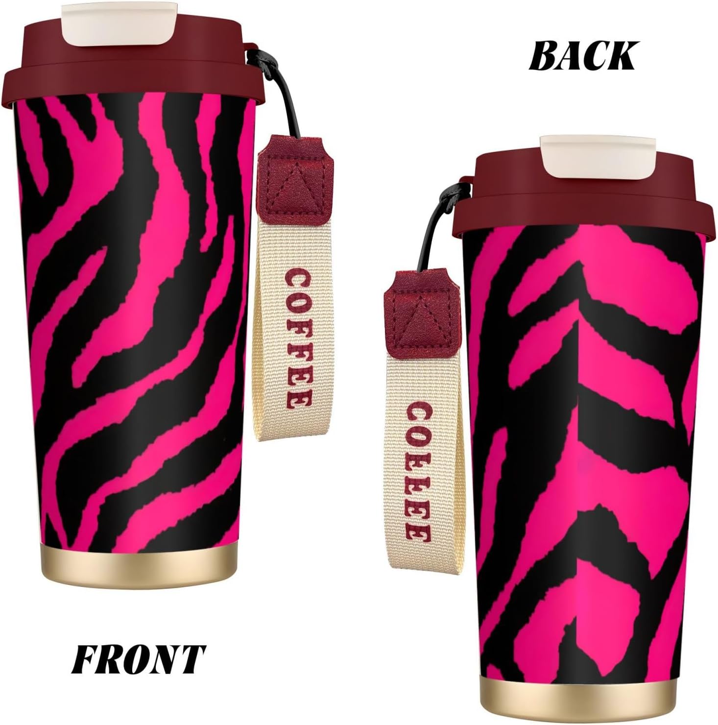 Zebra Tiger Leopard pink Print Leakproof Insulated Coffee Mug,Stainless Steel Dual Drink Travel Tumbler,17 OZ