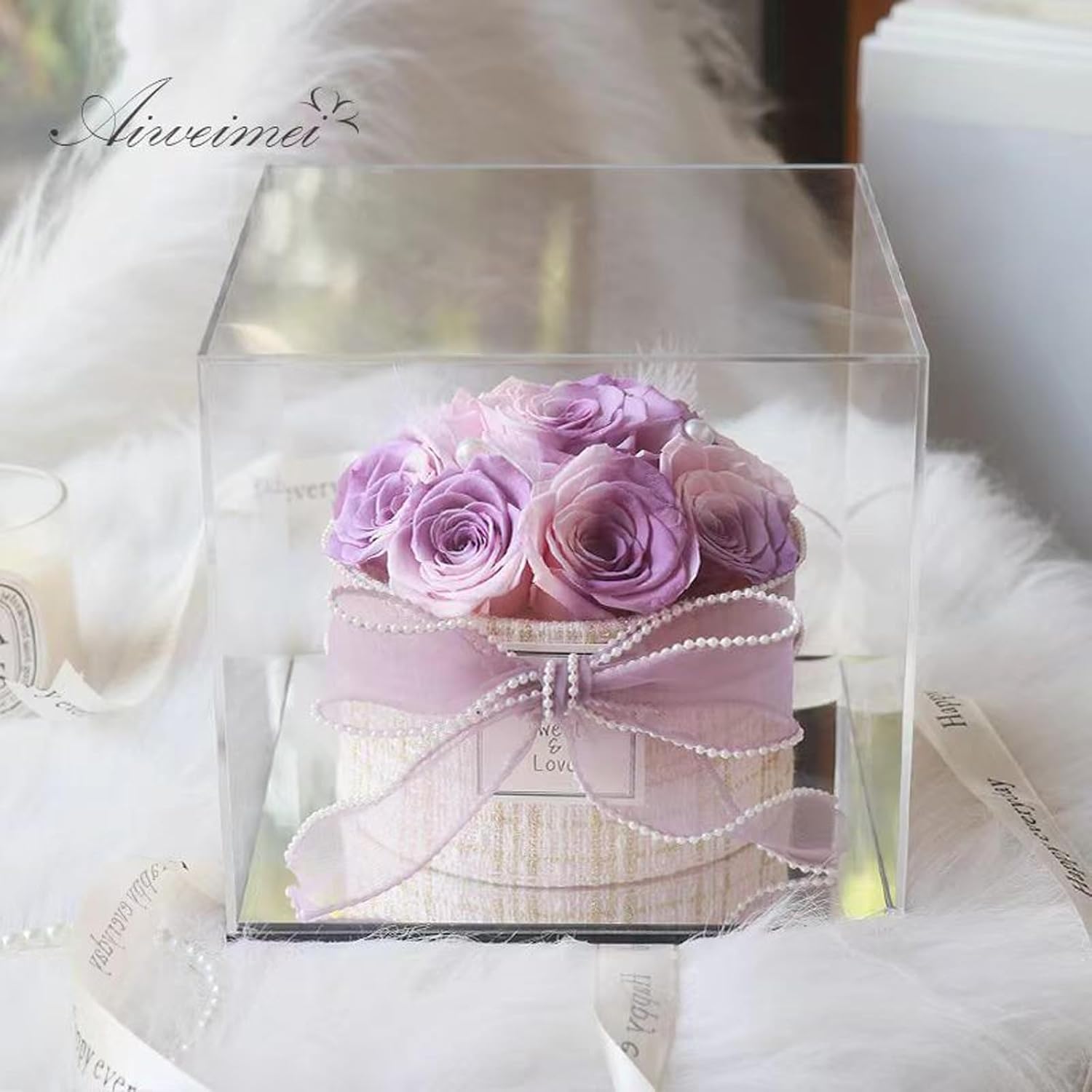 Birthday Cake Box Preserved Rose Flower Long Lasting Freshness Valentine's Day Thanksgiving Day for Mom Grandma Sister Wife (Purple)