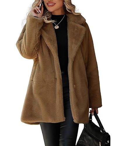 Women's Faux Fur Long Coat Button Down Lapel Fleece Sherpa