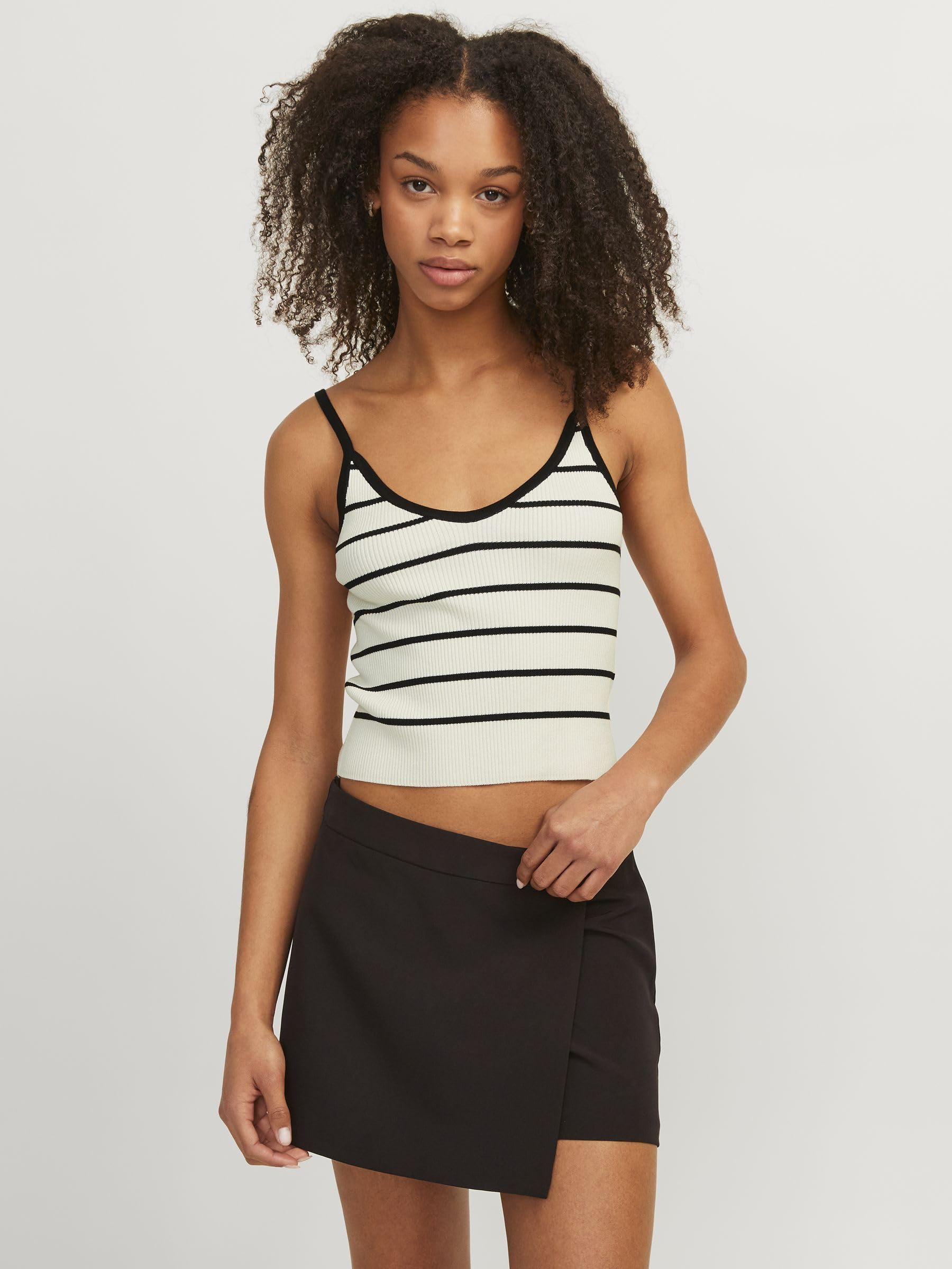 Jack & Jones Jxesther Tight Short Stripe Top Knit, kremowy, M