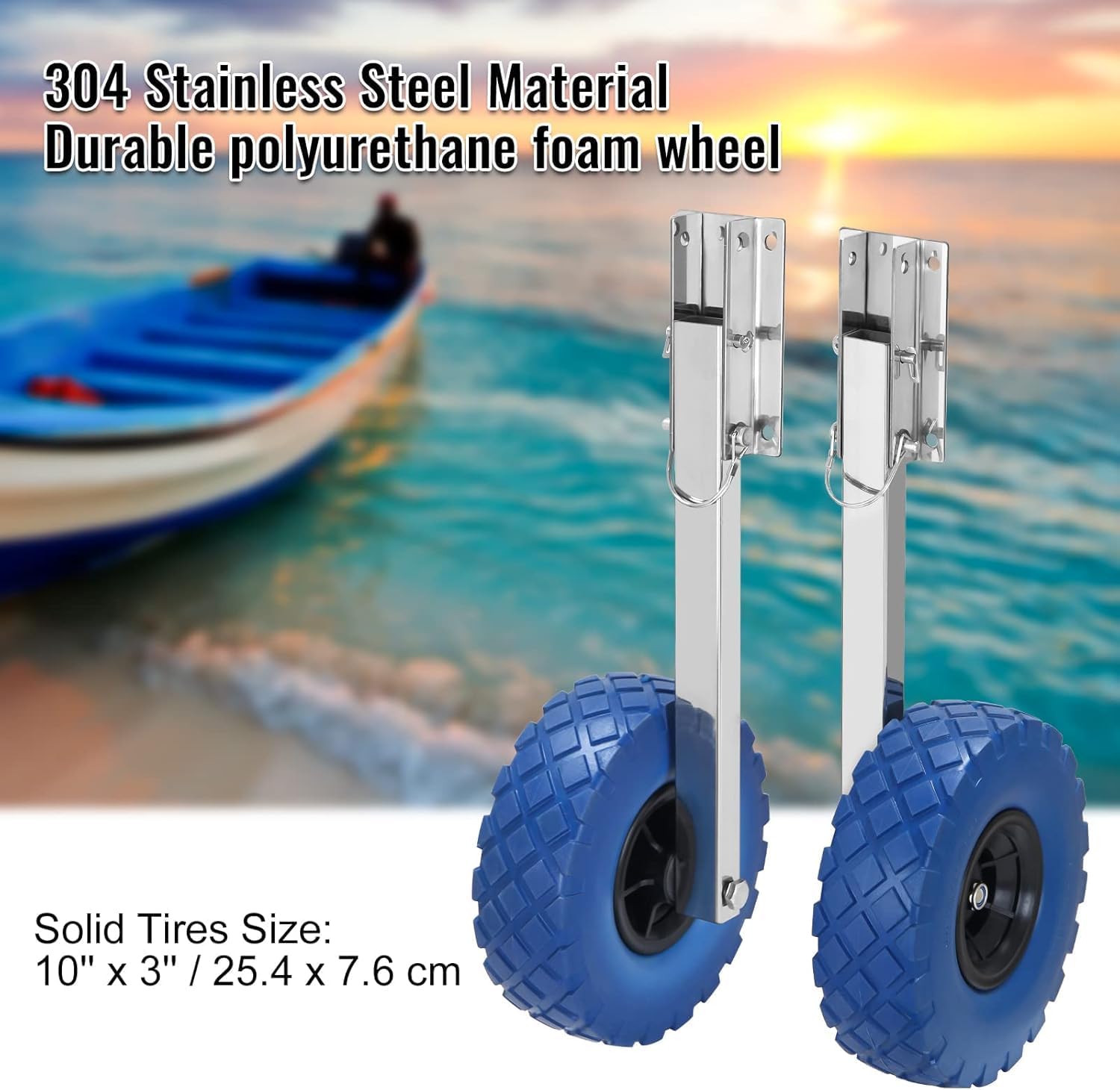 Boat Launching Wheels for Inflatable Boats - 10" Inflatable Boat Launch Wheels, 300 lbs Capacity, Beach Cart Wheels, Removable Accessories for Inflatable Dinghies, Rowing Boats & Sailing Boats