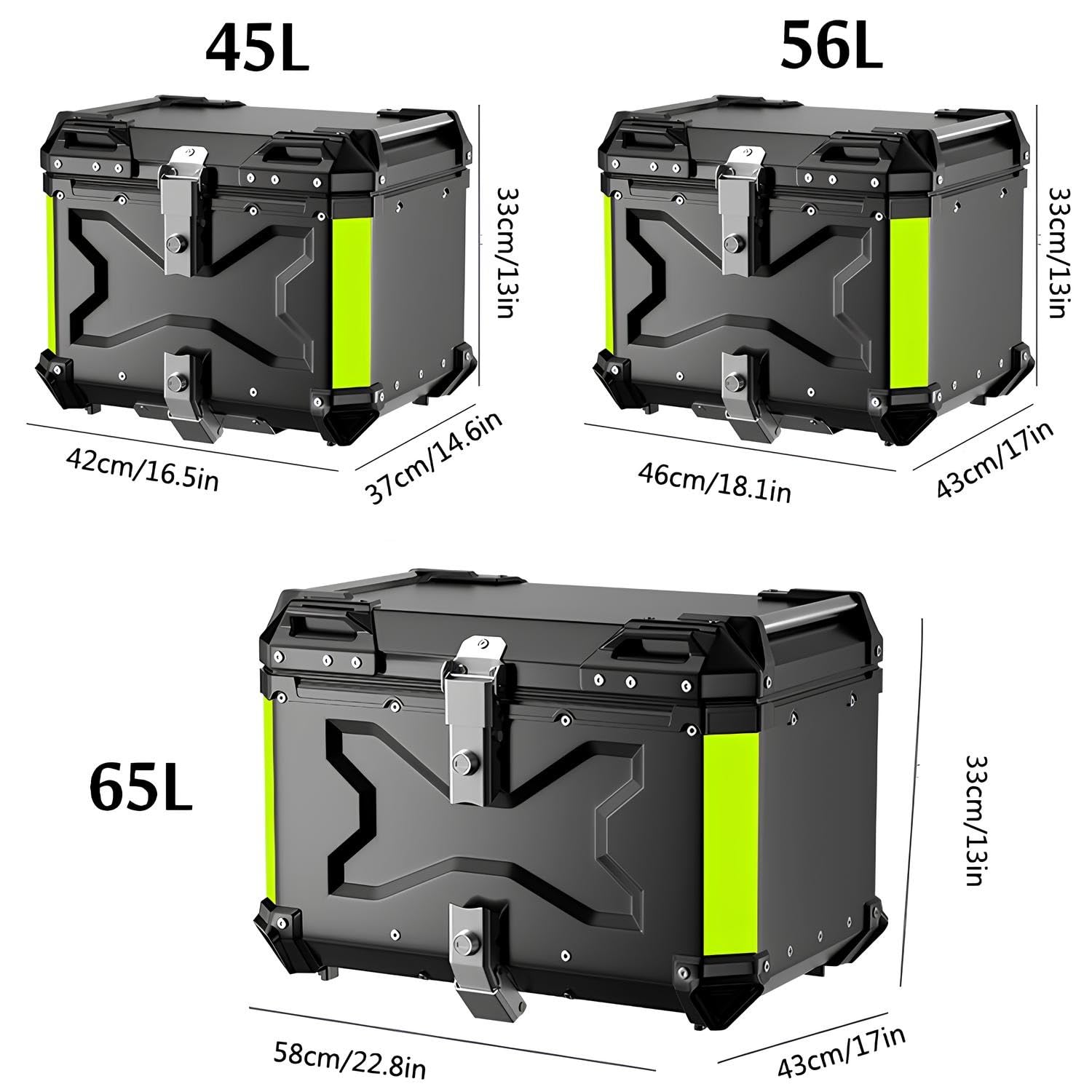 Baúl De Moto Universal, Top Case De Aluminio Impermeable, Maletero Trasero para Motocicleta con Llaves Y Kit De Montaje(45L A1)