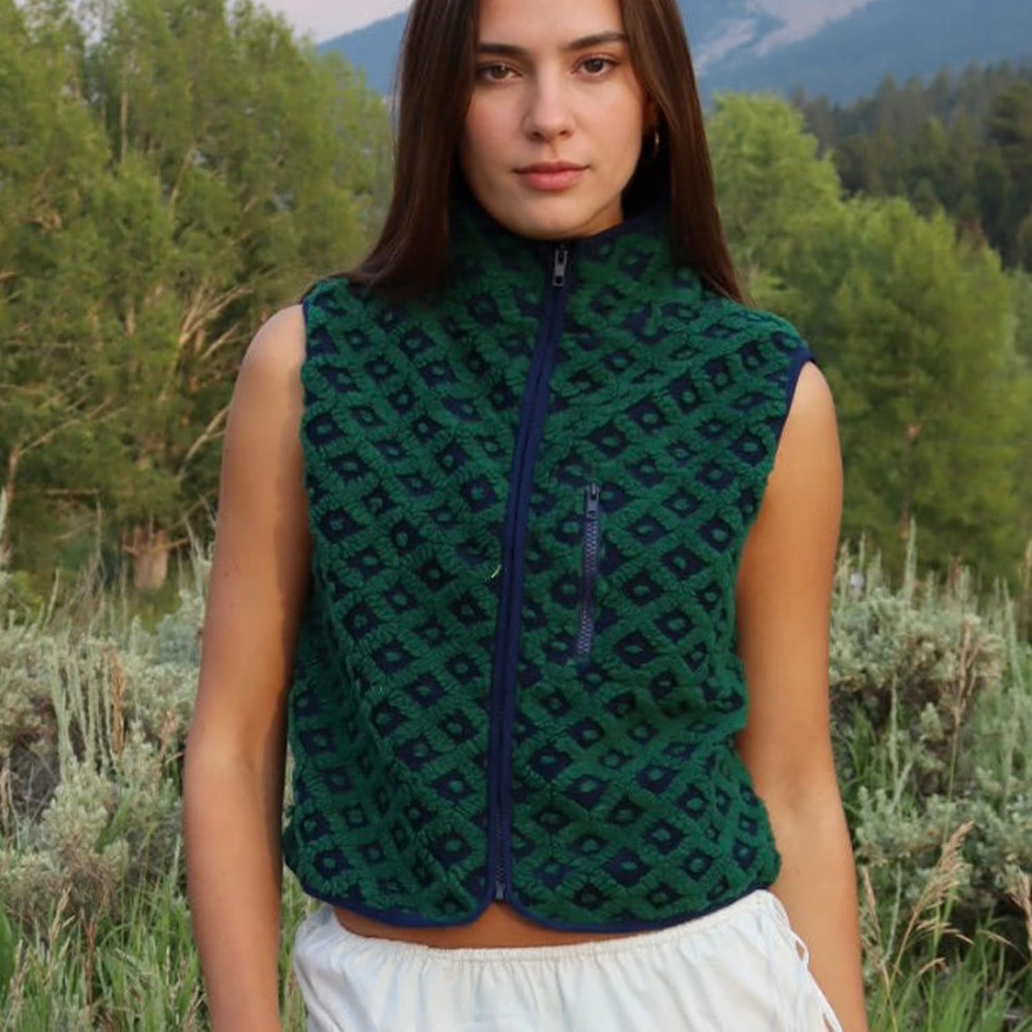 Songling Women's Fleece Sleeveless Coat Fall Casual Checkered Sherpa Oversized Vest Zip Front Plaid Gilet with Pockets - Image 3