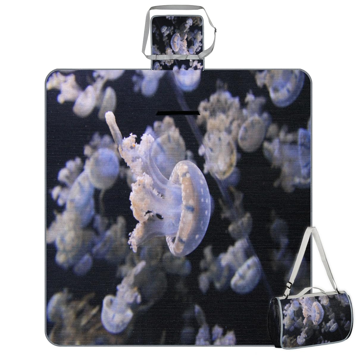 Shimoshe Picnic Blankets 57”x 59”, Group Jellyfish Waterproof Sandproof Picnic Mat Lightweight Foldable Beach Blanket for Camping Park Grass Beach Outdoor Blanket