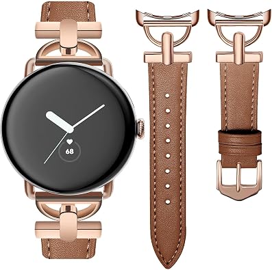D-Shape Leather Band Compatible with Google Pixel Watch 4/3/2/1 Bands 41mm Women, Dressy Leather Strap for Google Pixel Watch 4/3 45mm