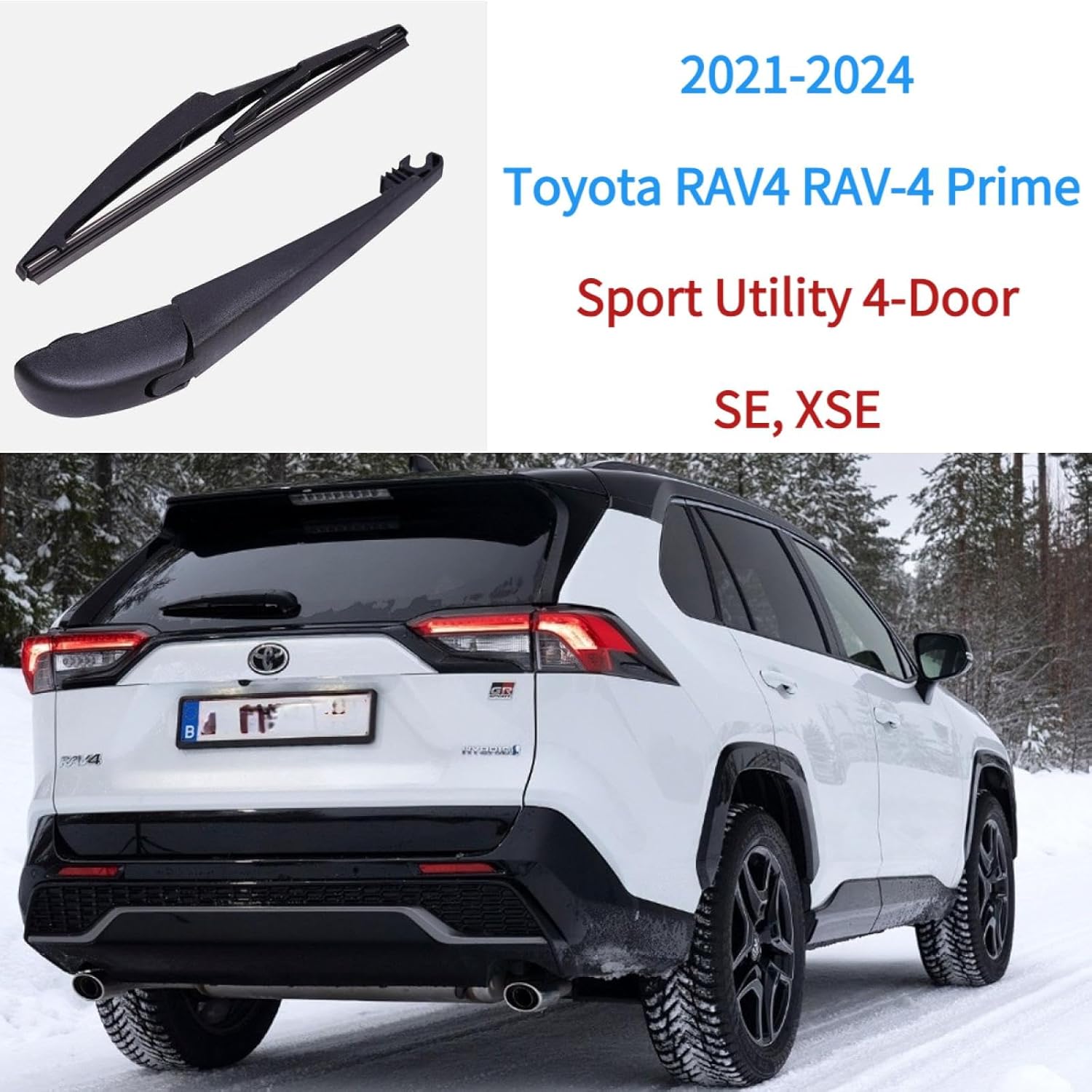 Rear wiper Blade & Arm Set Replacement for Toyota RAV4 RAV-4 2019-2024 2020 2021 2022 2023 OEM Fit Adventure Hybrid LE Limited SE Woodland Edition XLE Premium Trail TRD Prime SE XSE Trims