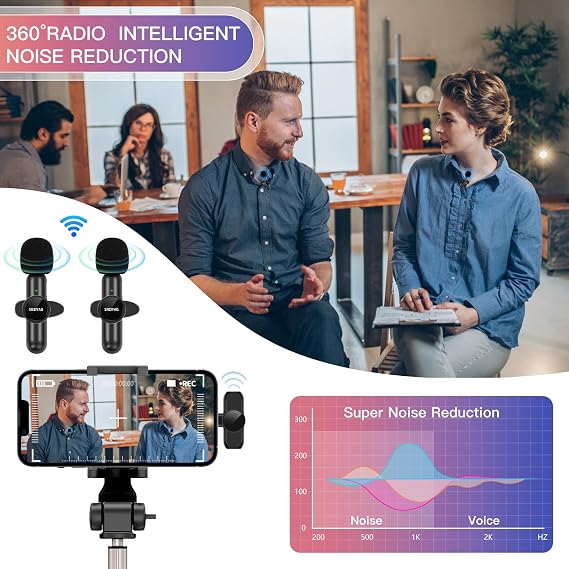 Wireless Lavalier Microphone for iPhone iPad,Plug-Play Wireless Mic for Recording, Live Streaming, YouTube, TikTok, Facebook, Intelligent noise reduction, Auto Sync, No APP（2pcs mic/IOS）
