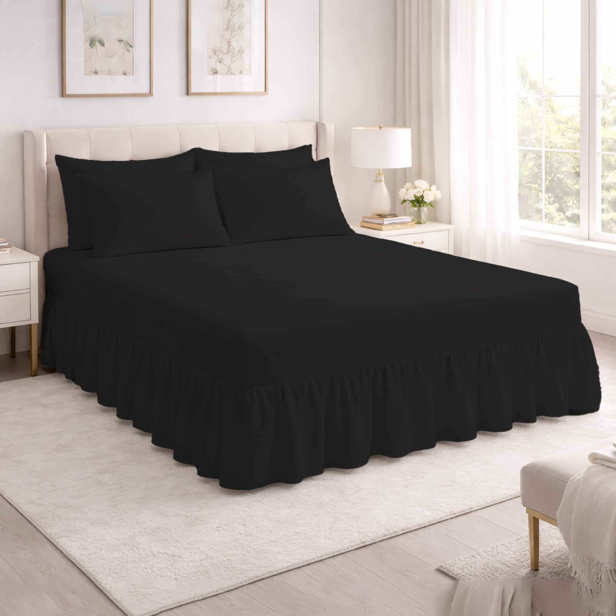 Reliance Bedding 100% Egyptian Cotton Single Valance Fitted Sheet – 400 Thread Count Luxury Double Bed Sheet with Elegant Frill, Ultra-Soft, Breathable & Durable