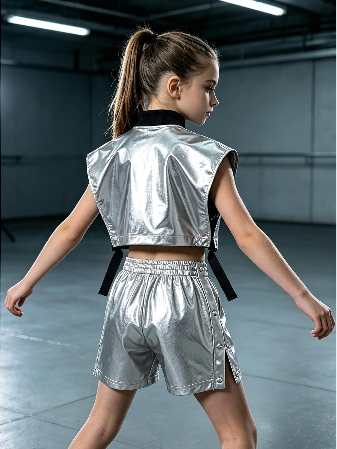 TiaoBug Kids Cropped Vest Short Set for Club Performance