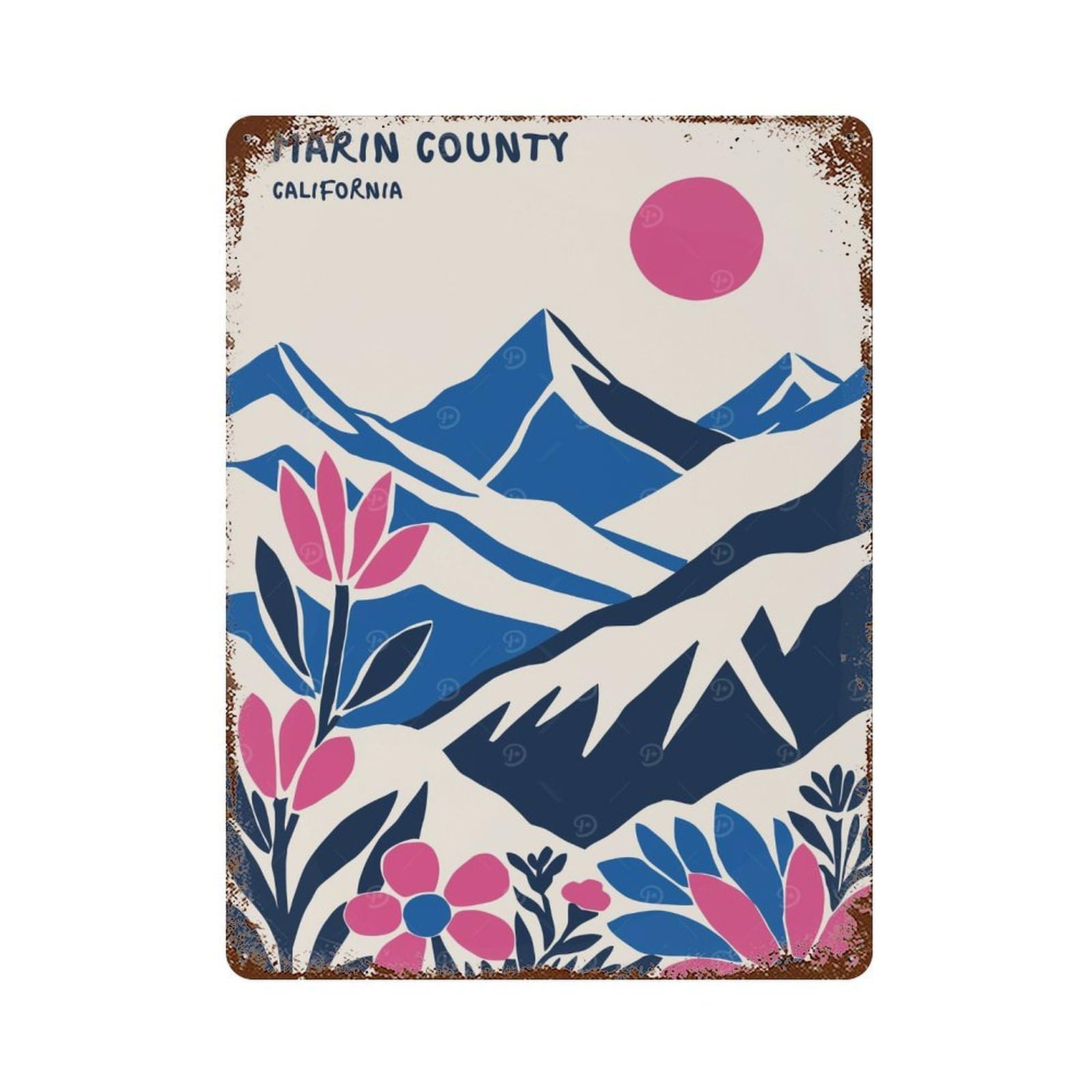 Marin Country California Rust Effect Tin Sign 15.7"x11.8", Rustic Home Decor for Cafe, Home Bar And Lounge Decor