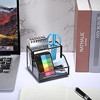 Vista 6 de Hipiwe Soporte de cristal para tarjetas de presentación, soporte de metal para lápices, para escritorio, transparente, tarjeta de presentación