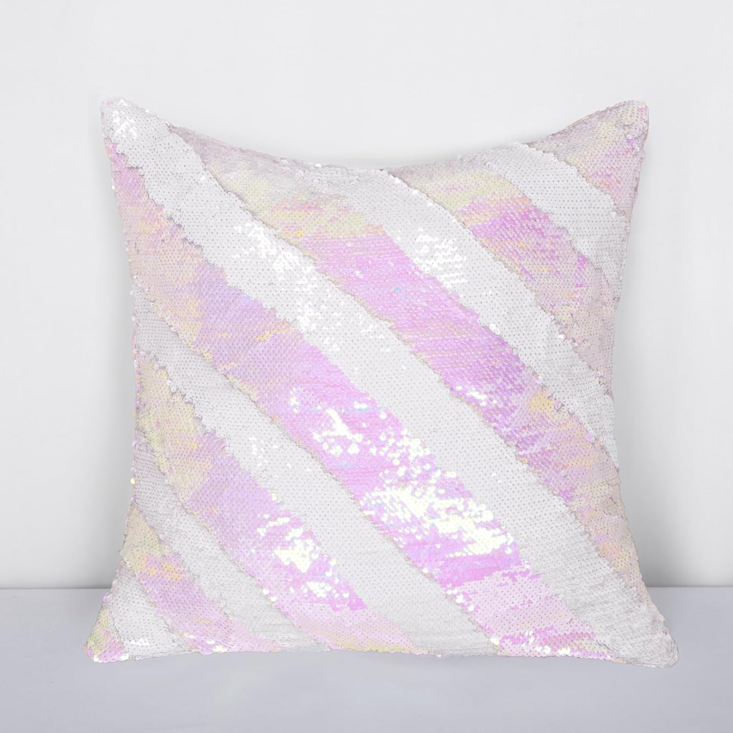 DUOBAO 20x20 Set of 2 Reversible Sequin Pillow Covers Iridescent White & White Square Decorative Throw Pillow Cases for Office, Couch, Chair, and Bedroom