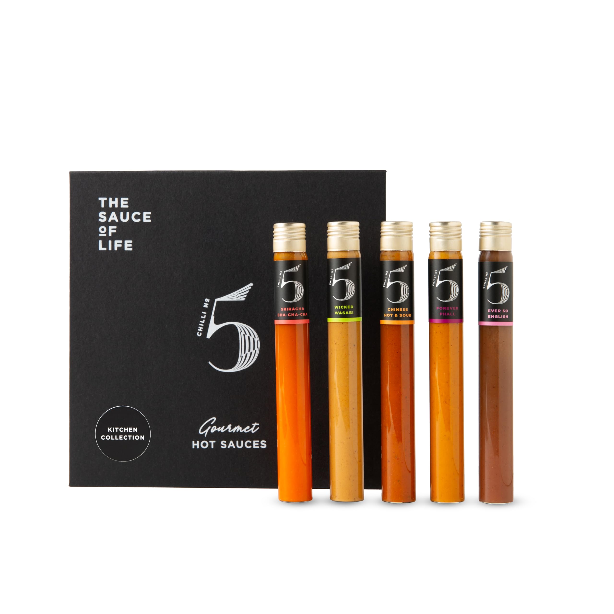 Caja de regalo de salsa picante vegana gourmet – Salsas de chile picante superalimentos para amantes de las especias y amantes de la comida – 5 frascos de vidrio de 25 ml – Chili No. 5 – Regalo de