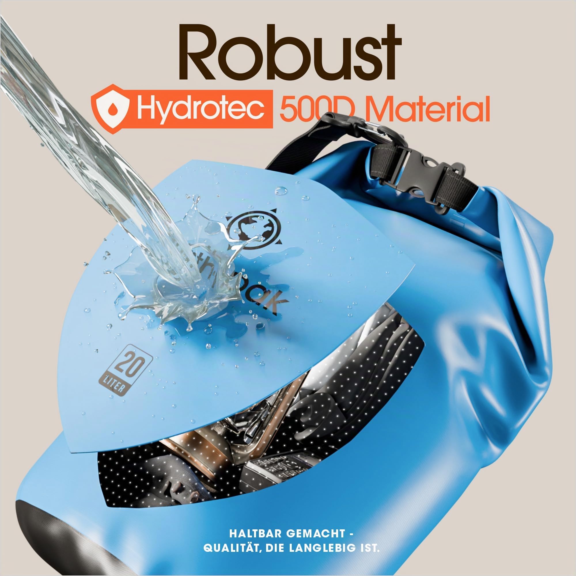Earth Pak – Wasserdichter Packsack mit Schultergurt und wasserfester Handyhülle – Ideale Rolltop Tasche beim Kajak Fahren, Wandern, Camping, Angeln, Bootfahren und Rafting