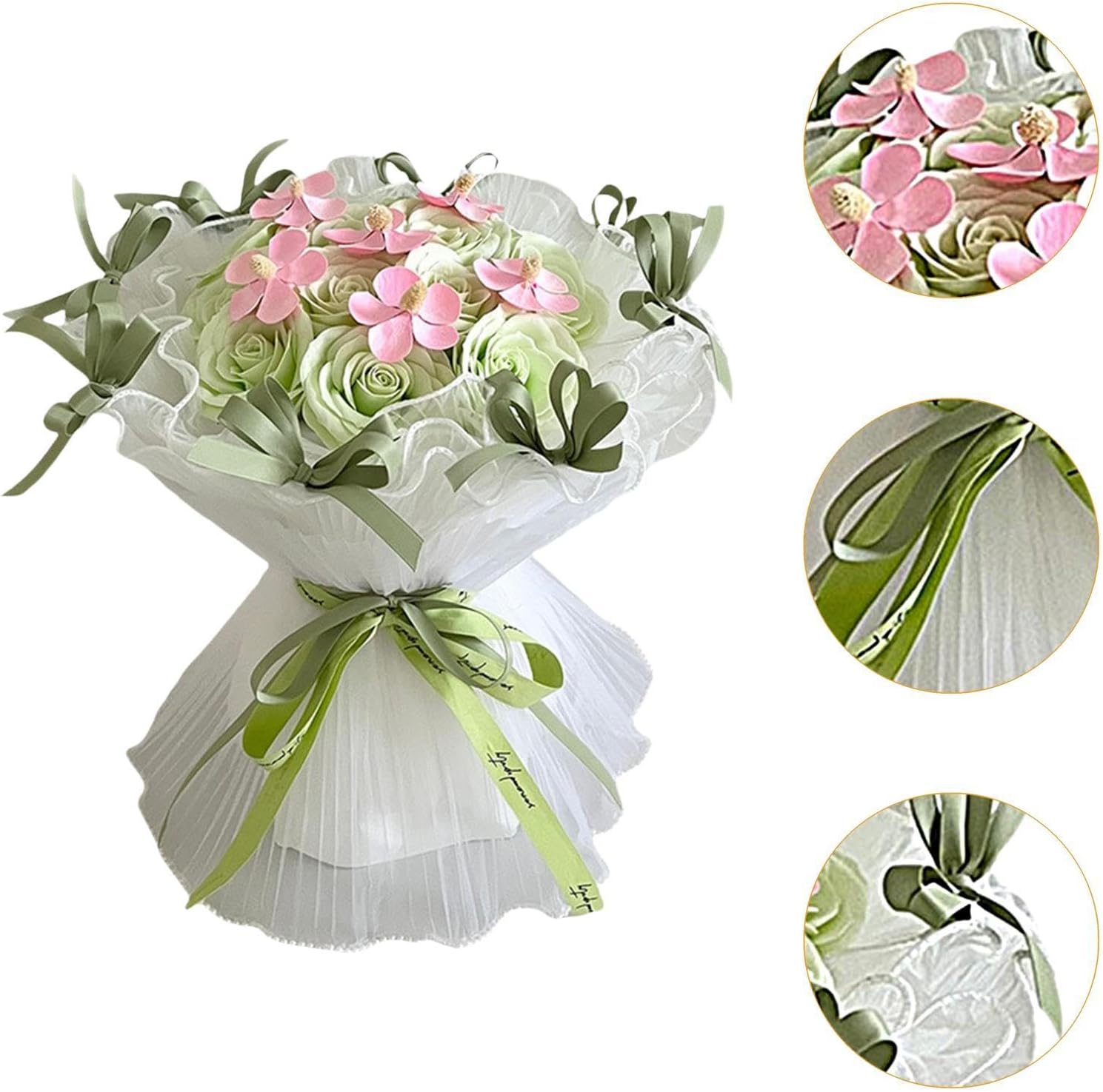 MYCENSE ウェディングブーケ、造花のローズ、花嫁用ブライドメイドギフト、結婚式や誕生日に最適, 緑