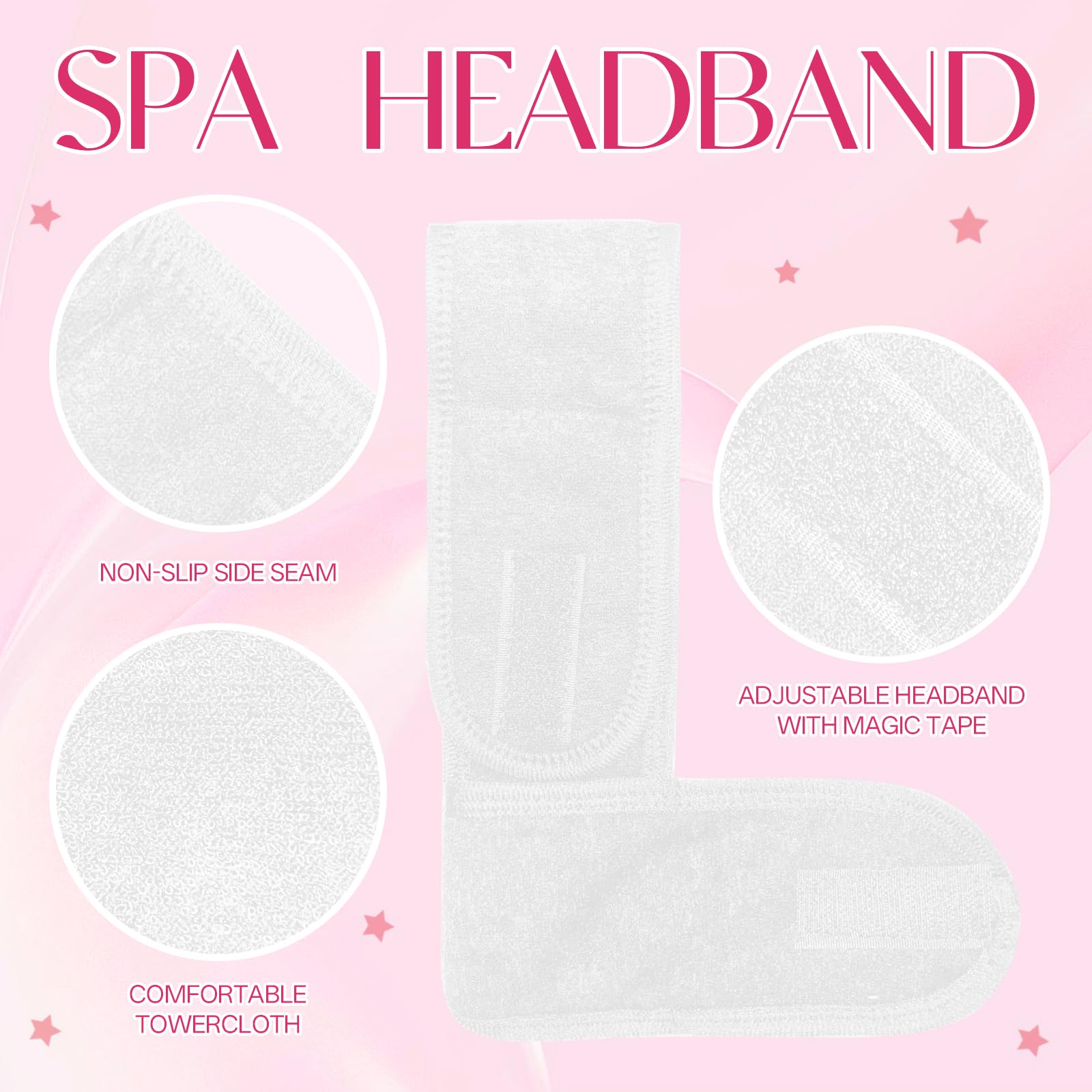Lot de 80 bandeaux spa réglables pour femme - Bandeau antidérapant pour le lavage du visage, le maquillage, la douche, les soins de la peau et le yoga - Blanc - 80
