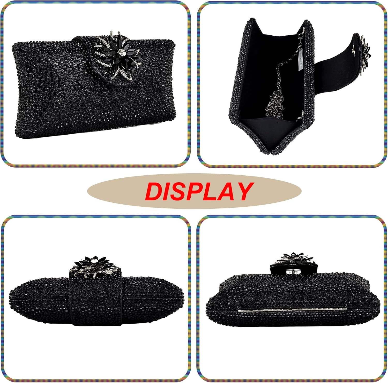 HUANG ZHUANG Elegant Flower Clutch Solid Rhinestone Handbags For Women Evening Bag Party Purse Bridal Prom Bag - Image 2