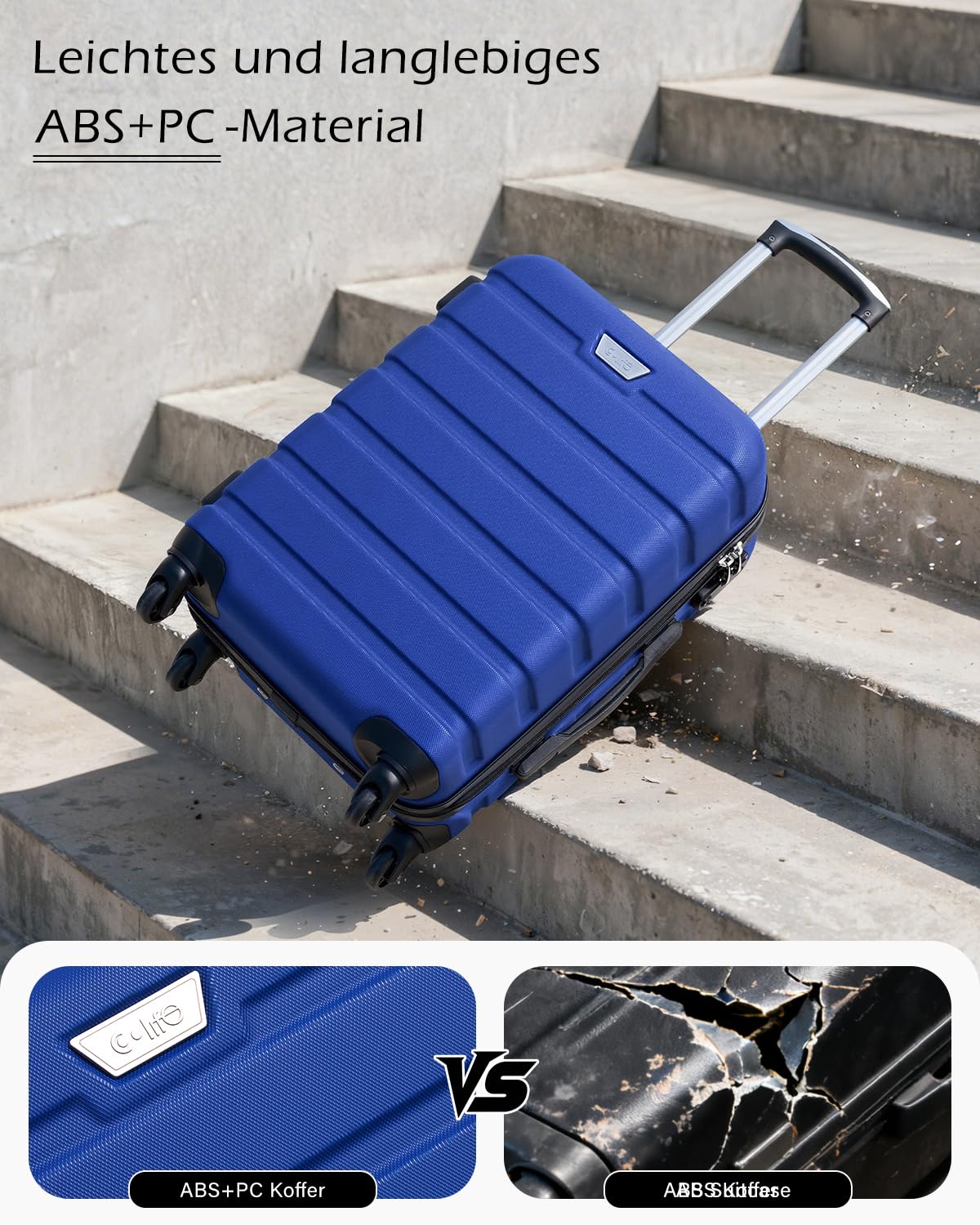 COOLIFE Walizka z twardą obudową trolley walizka na kółkach walizka podróżna twarda obudowa boardcase bagaż podręczny z zamkiem TSA i 4 kółkami, Großer Koffer