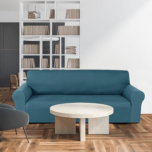 Miniatura 7 de Peryiter Juego de 3 fundas para muebles de sofá, sofá biplaza, sillón y silla, ajuste elástico, sin arrugas, protector de muebles (azul pavo real,