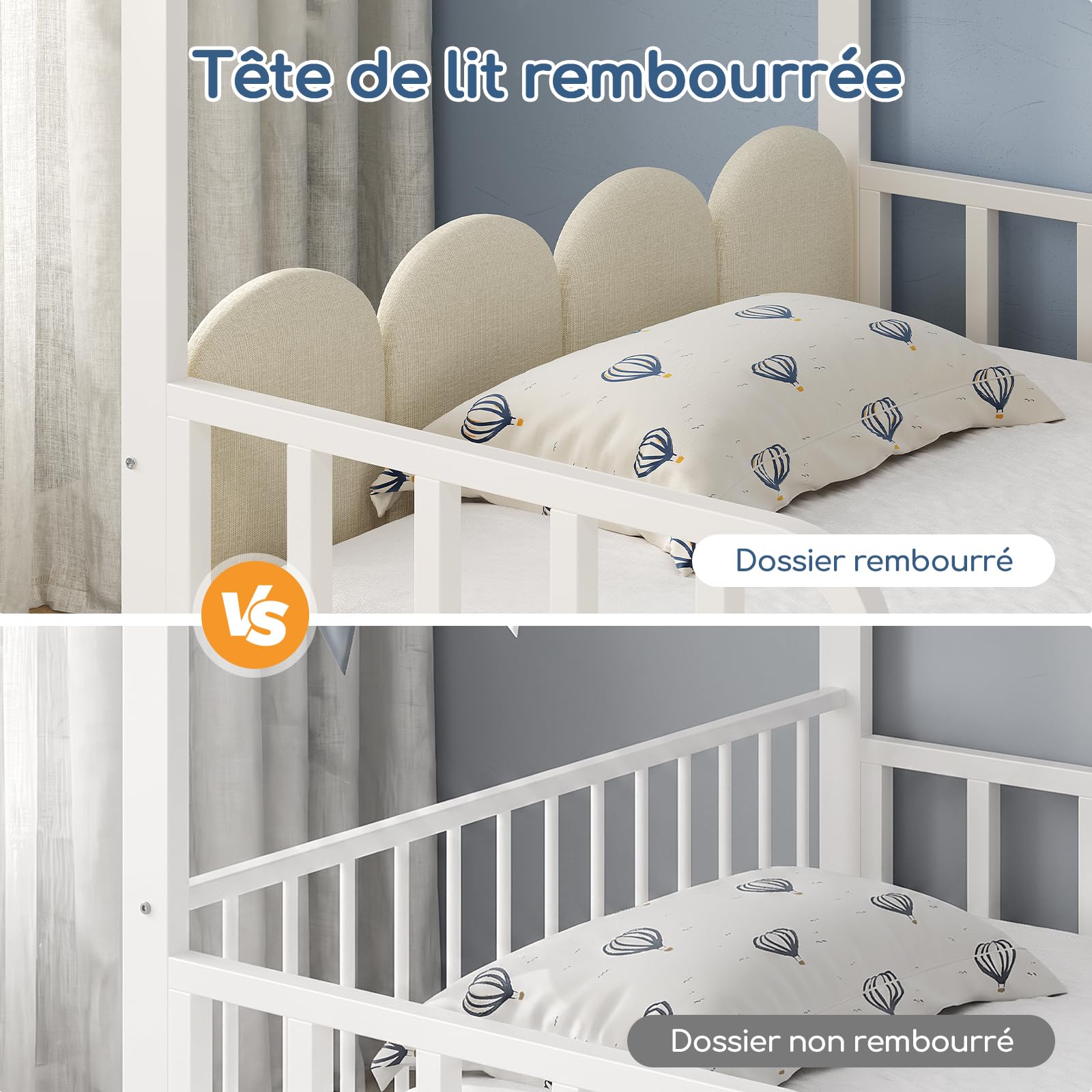 KIMENICH Lit Cabane Enfants 90 X 200 cm, Lit au Sol, Blanc