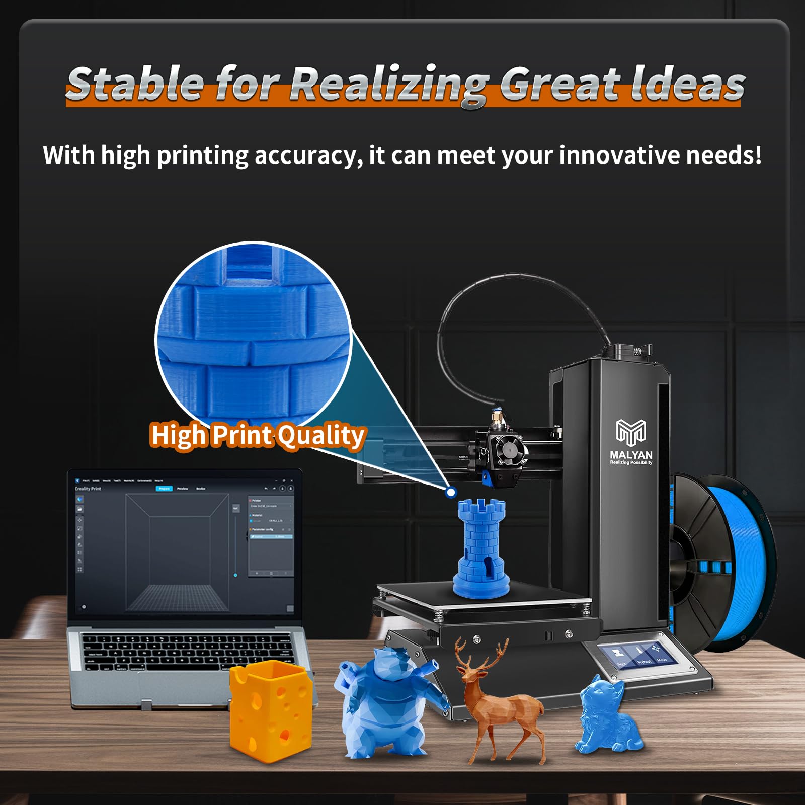 MALYAN M320 Mini 3D drukarka – drukarka 3D dla dzieci i początkujących, zdejmowana magnetyczna płyta, bezpłatna próbka filamentu PLA, 150 x 150 x 150 mm