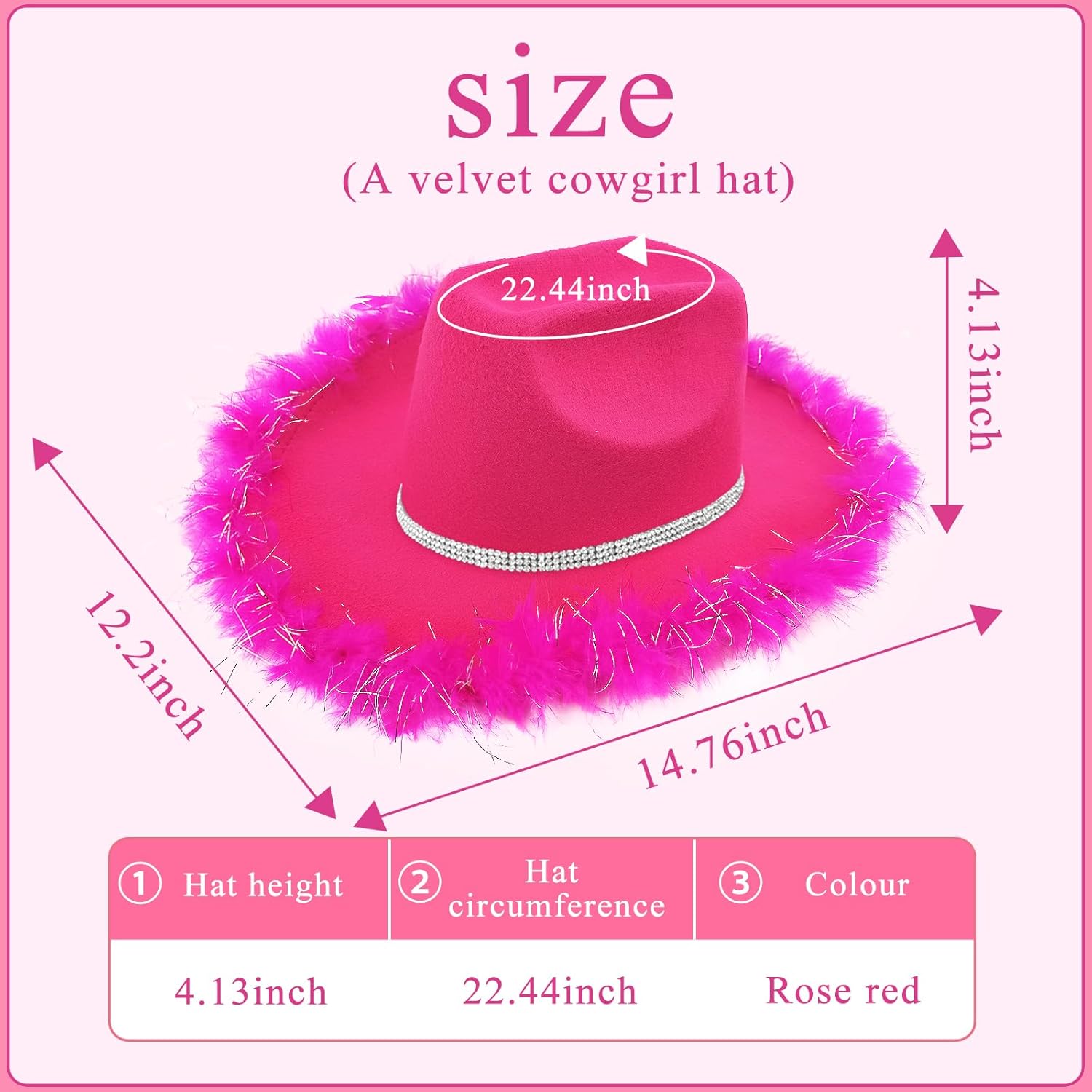 Cowboy Hat with Heart Sunglasses - Cowgirl Hat with Feather Boa Brim for Women&Men,Bachelorette Party Halloween - Image 3