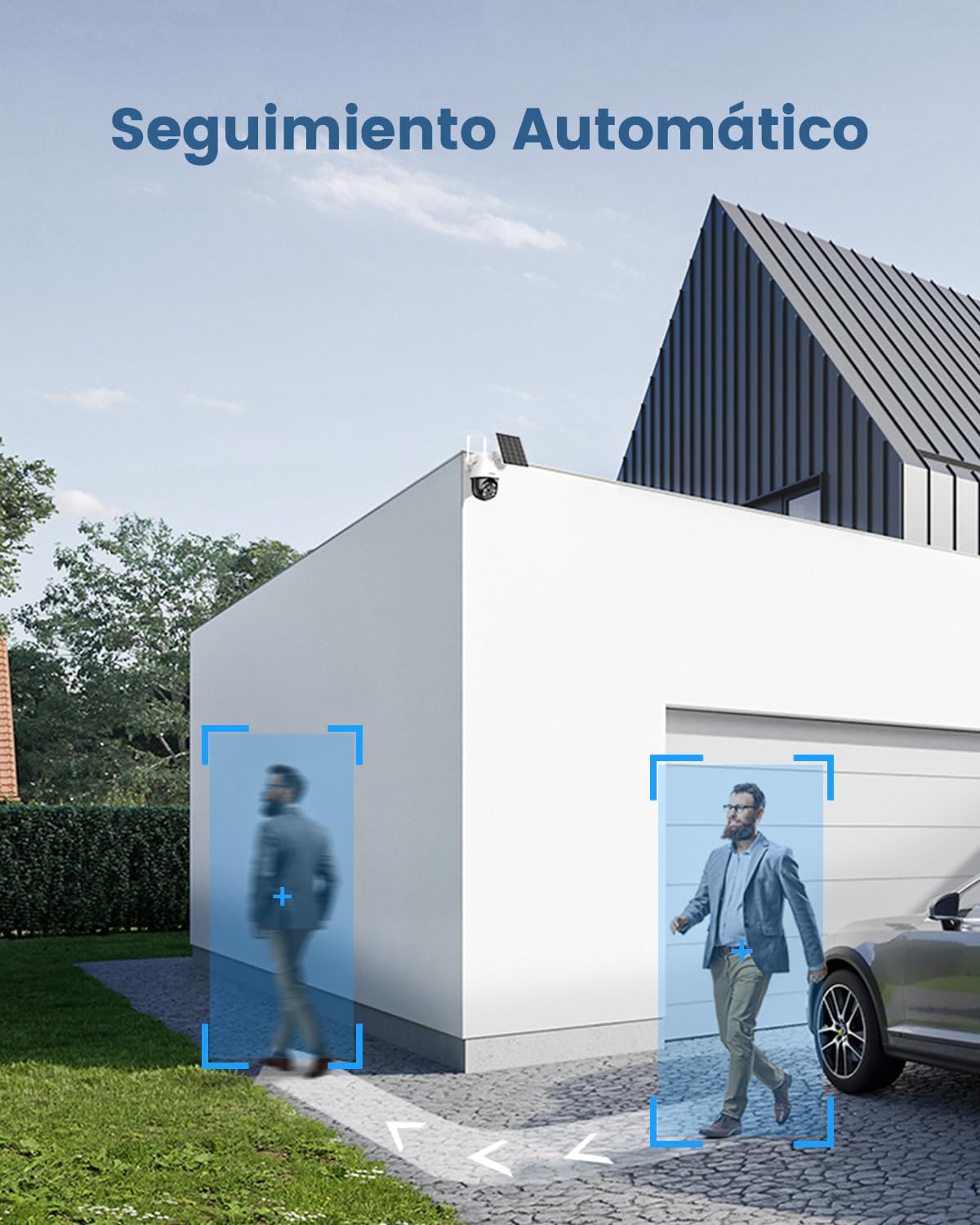 aosu 3K 5MP Cámara Vigilancia Exterior Solar, WiFi Cámara de Seguridad Inalámbrico con Batería, 360° PTZ Panorámica, Seguimiento Automático, Alertas de Movimiento, Audio Bidireccional, 2pz