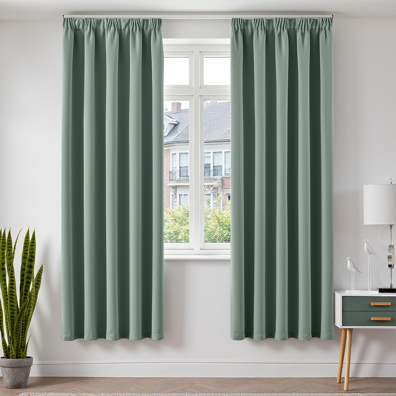 TOPICK Vorhänge Blickdicht Gardinen für schienensystem Verdunklungsvorhänge Blackout Curtains 220x140 cm 2er Set Gardinen mit Kräuselband Wohnzimmer Vorhänge Schlafzimmer Übergardinen Salbeigrün