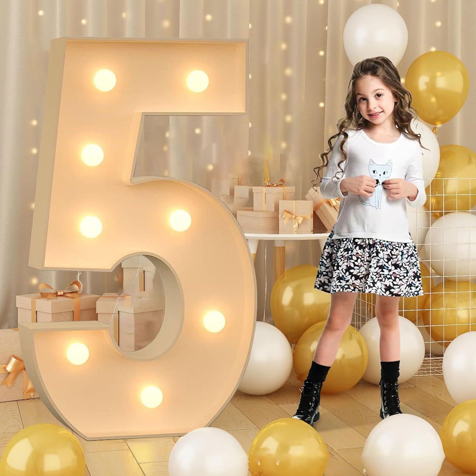 120cm-4ft Giant LED Light Up Numbers 5, Mosaic Marquee Light Up Sign, LED Number Lamps for Valentine's Day Birthday Christmas New Year