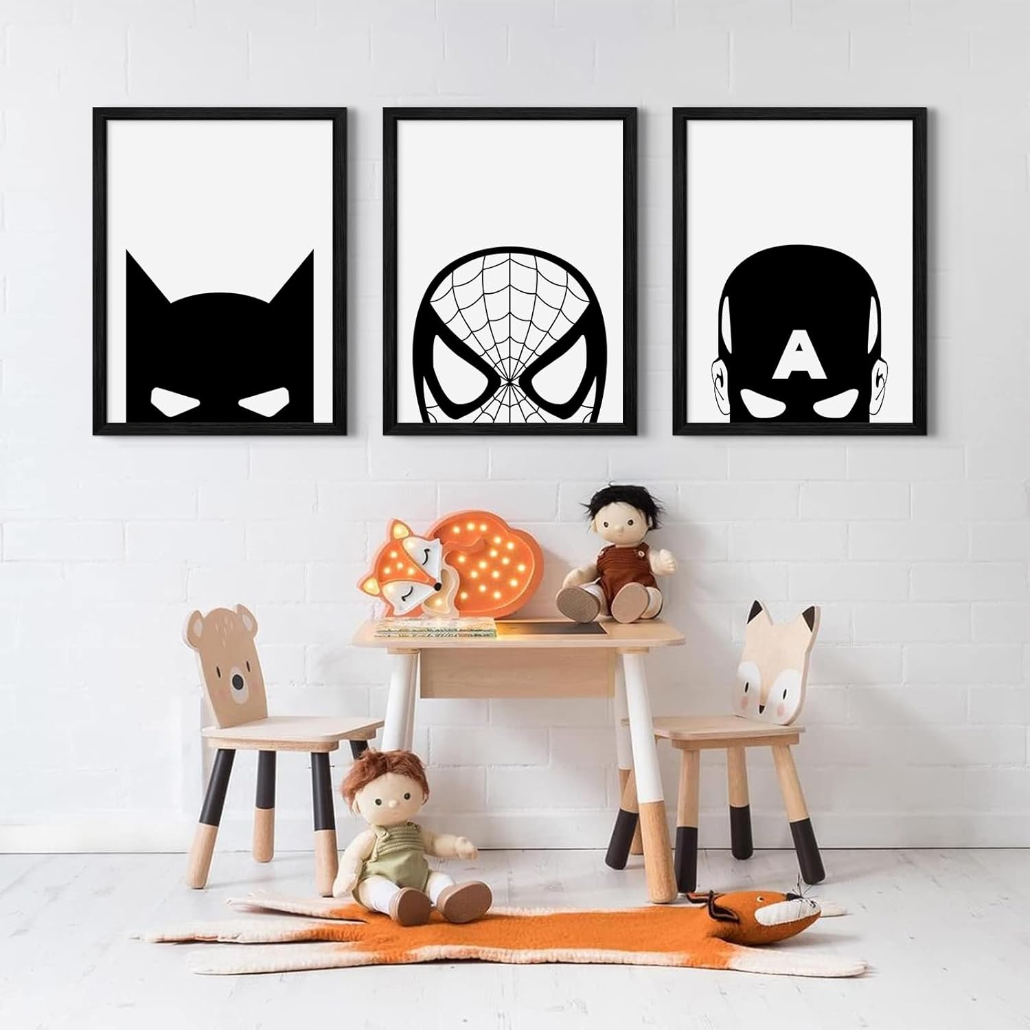 Superhero Spiderman Canvas Wall Art Black And White Wall Art Superhero Posters Spiderman Pictures Painting Wall Decor Superhero Poster for Living Room Bedroom 12x16 Inch Black Framed Set of 3