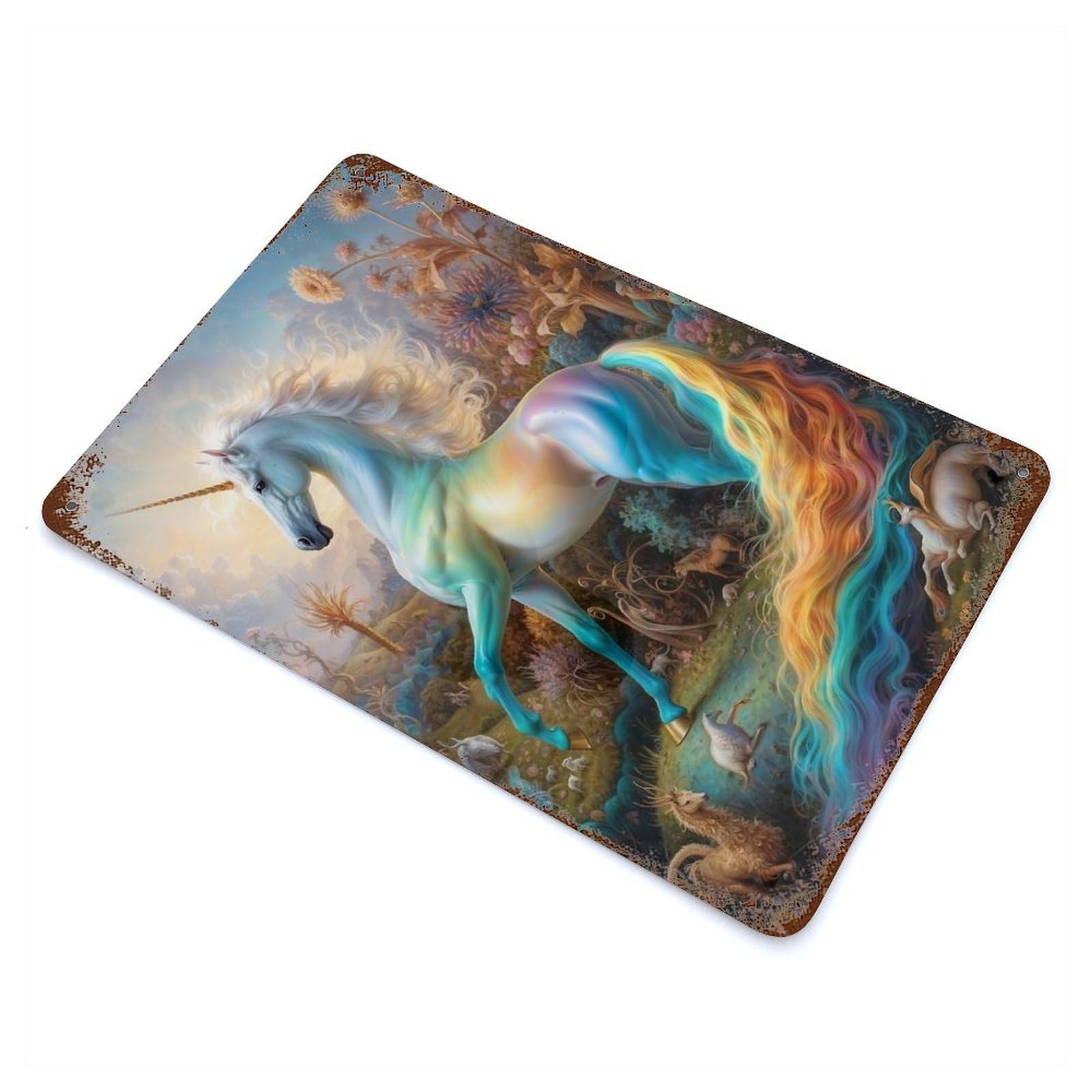 Mystical Unicorn Safari Vintage Rust Metal Sign 11.8"x7.9", Shabby Chic Decor for Living Room, Hallway And Home Decor