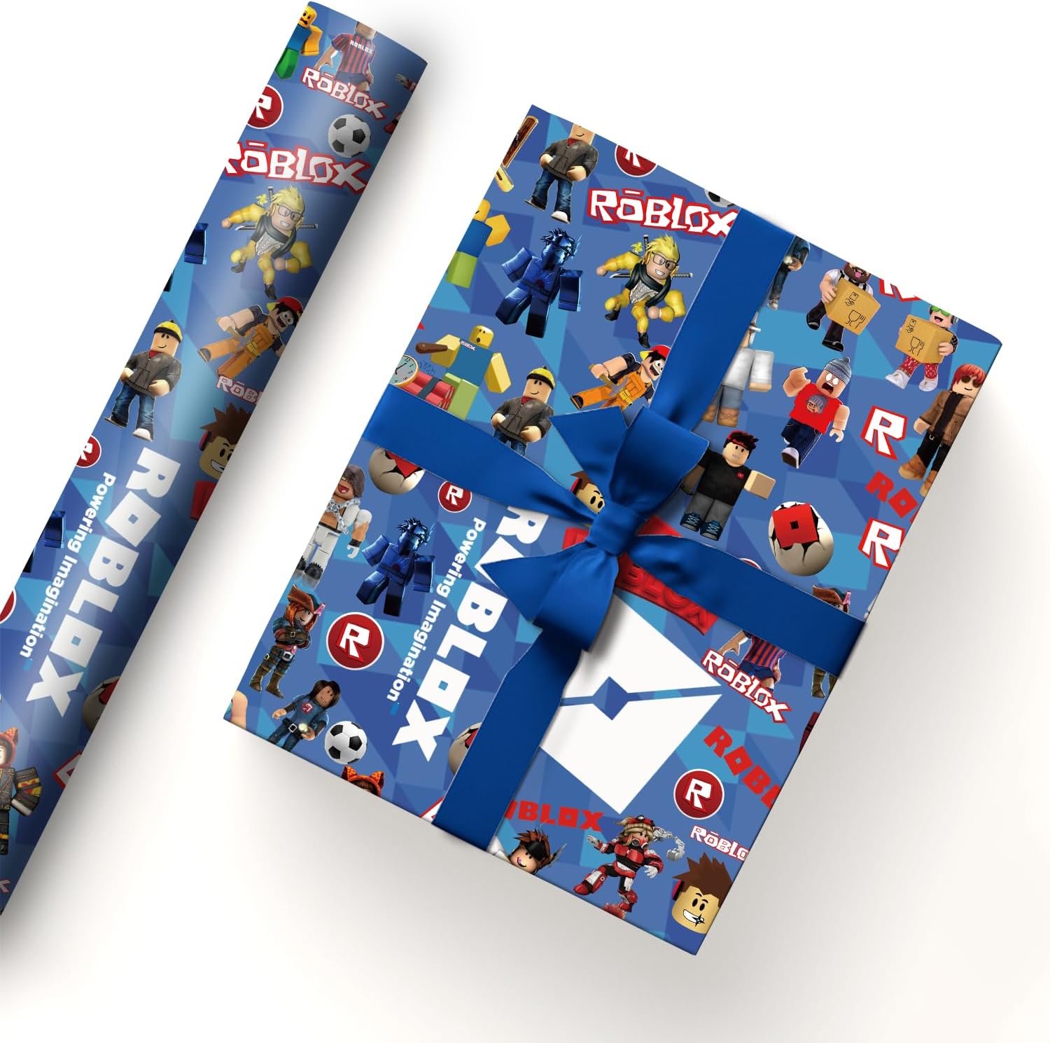 Padieoe Pack of 5 Roblox Gift Wrapping Paper 51x75cm Kraft Paper Durable Roblox Gift Wrap Pack for Kids Birthday, Party Storage Festive Decoration (Blue), 5 count