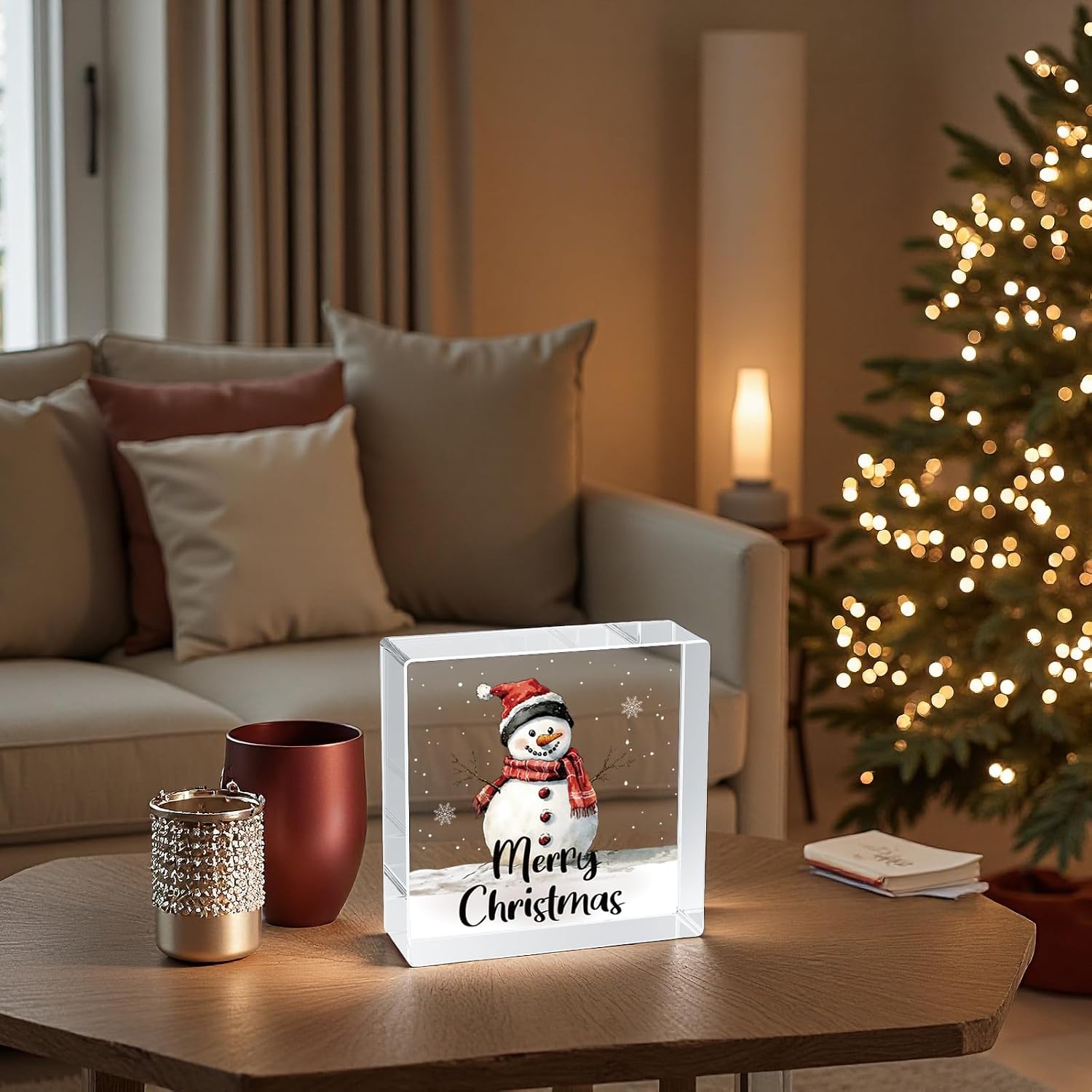 Christmas Decorations Indoor Christmas Decor Winter Home Room Table Snowman Office Bathroom Acrylic Sign Rustic Shelf Desk Decor Season Sign House Warming Gifts 4.5 x 4.5 Inch