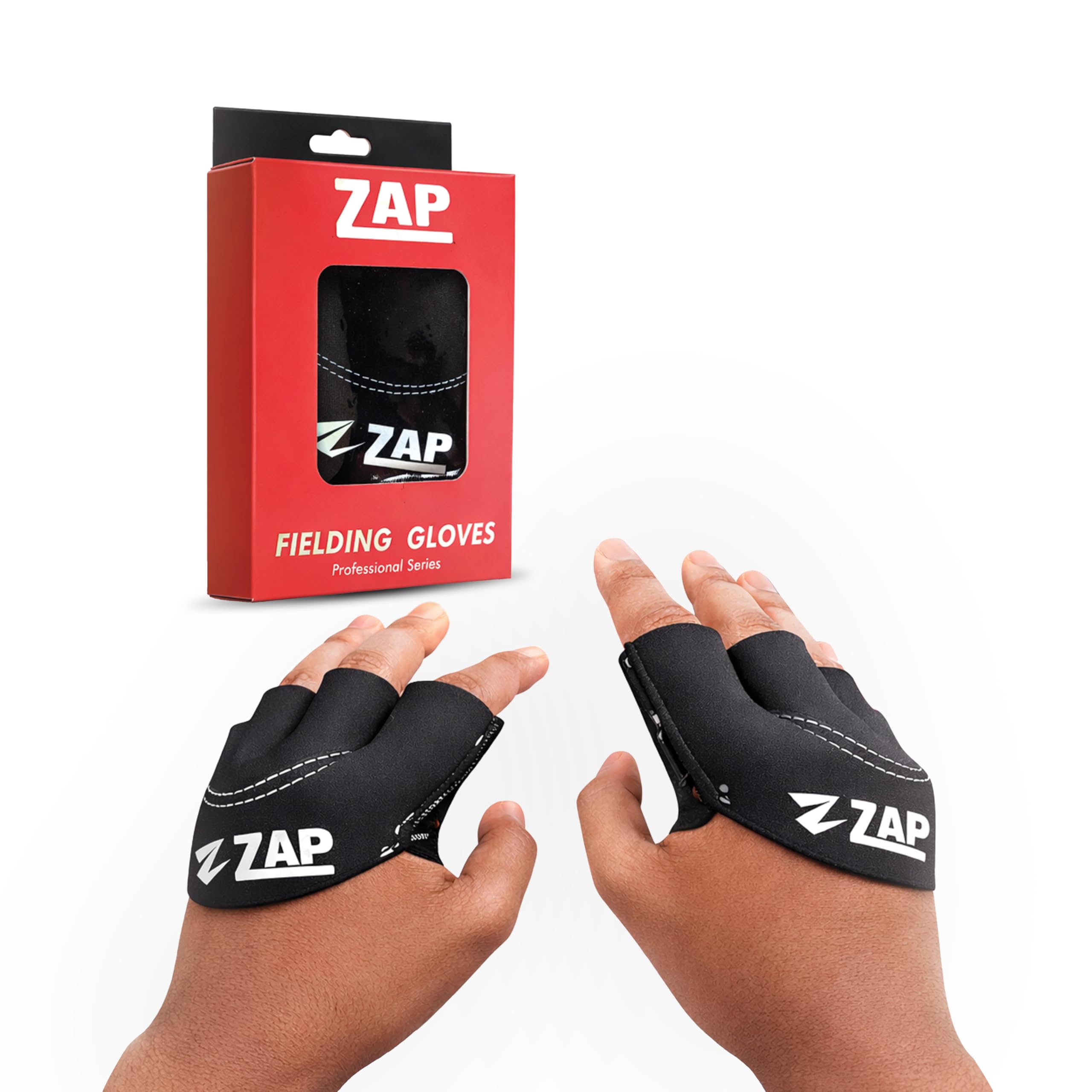 ZAP Cricket Fielding Gloves, Finger Cut Design, Polyester Material, Black, Training and Practice Gloves for Adults-image-29