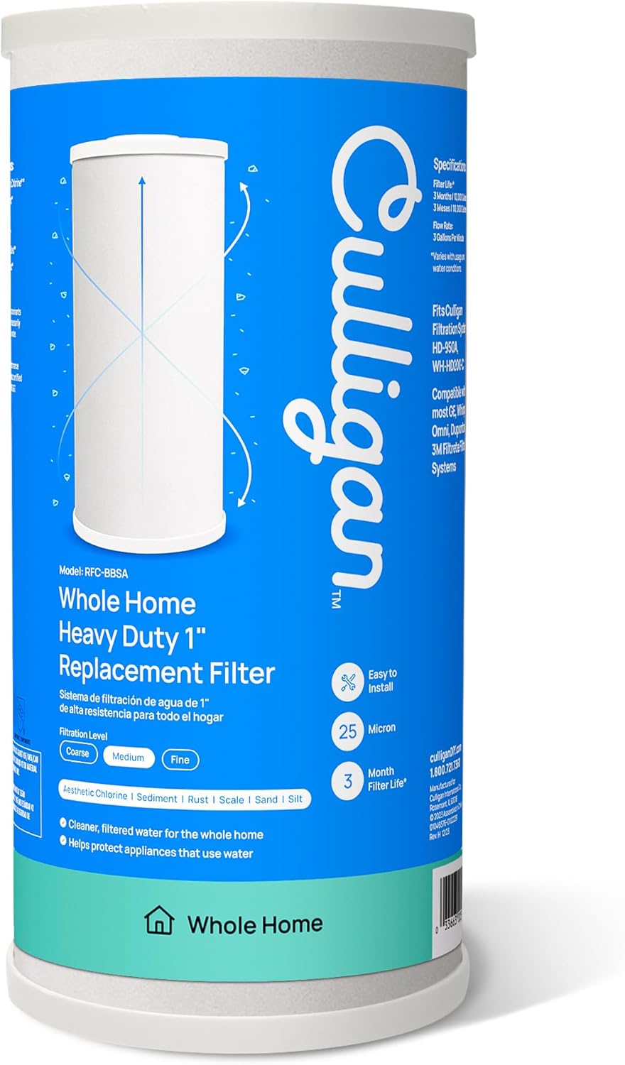 Culligan RFC-BBSA 25-Micron Whole House Sediment Filter Cartridge 10x4.5" - Reduces Rust, Silt, Chlorine Taste/Odor - Fits HD-950A, GXWH40L, FXHTC & More
